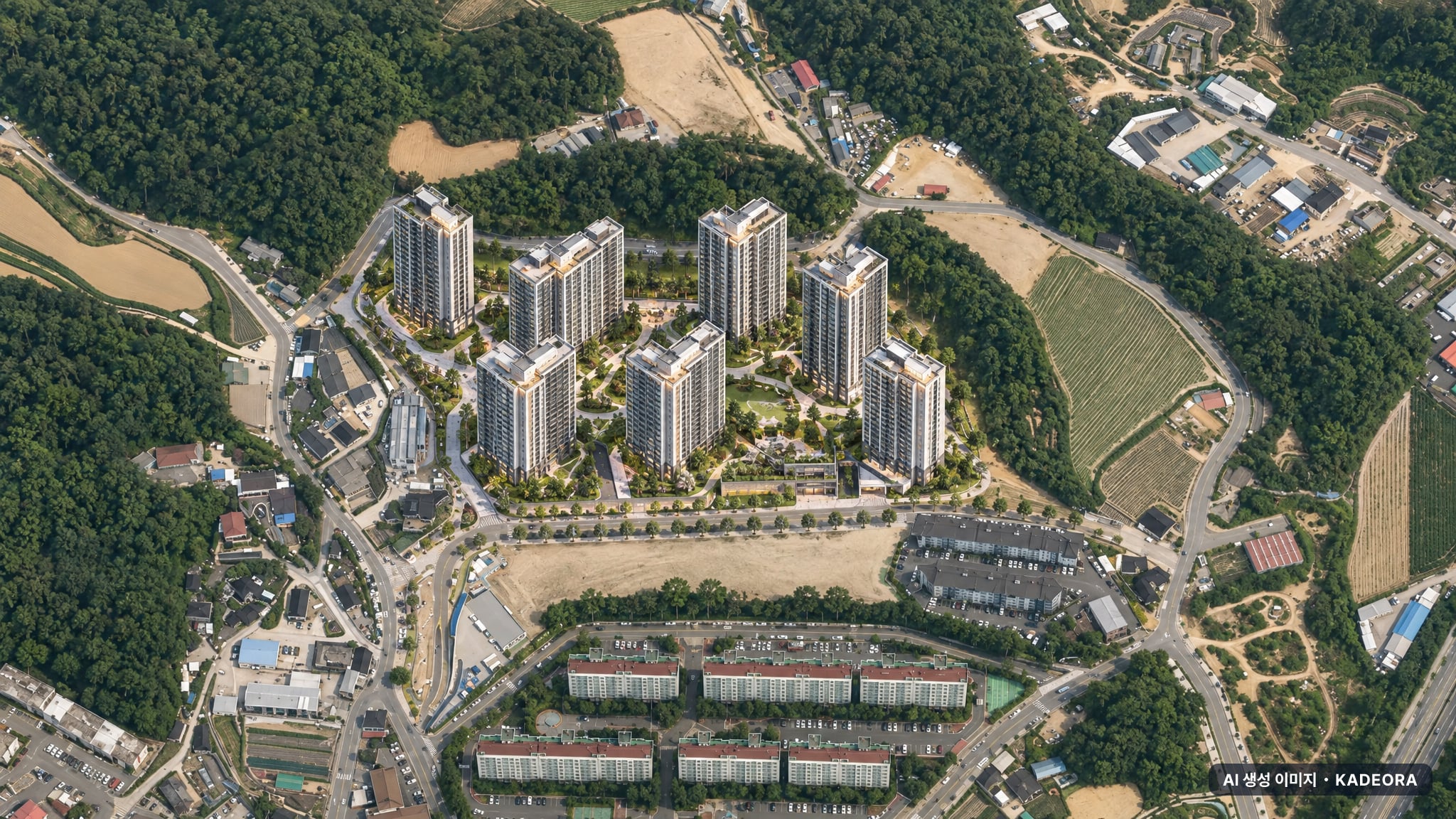 영주자이 시그니처 단지 전경 AI 상상도(주간 항공) — 경북 영주시 착공 763세대