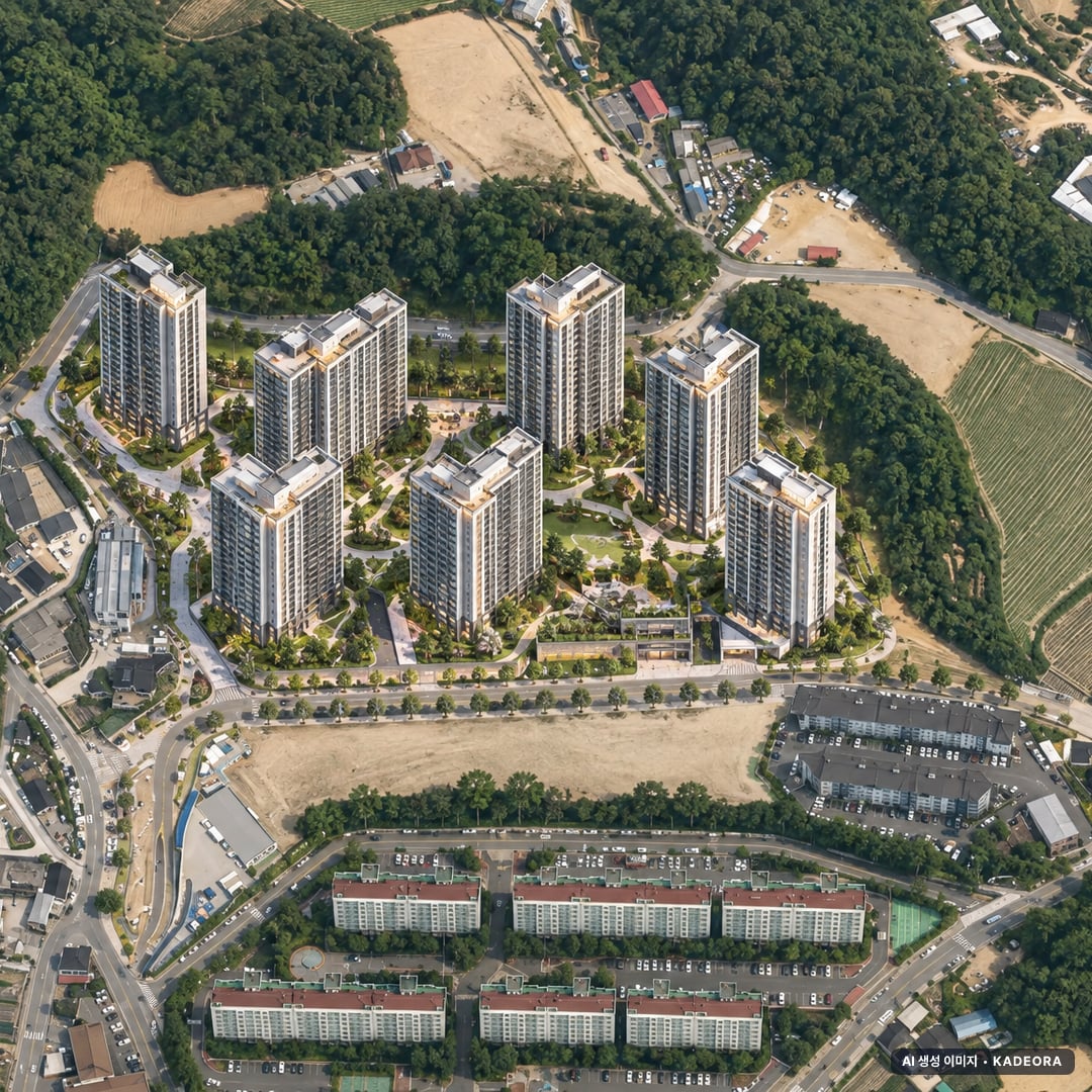영주자이 시그니처 단지 전경 AI 상상도(주간 항공) — 경북 영주시 착공 763세대