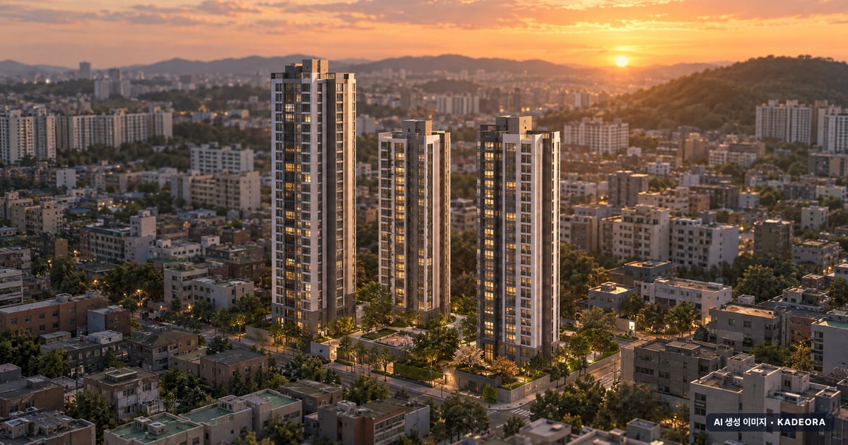 성산 더리브 포레스트 3개동·최고 22층·총 258세대(이번 143세대 공급) 기준 AI 상상도(노을 항공) — 실제와 다를 수 있음
