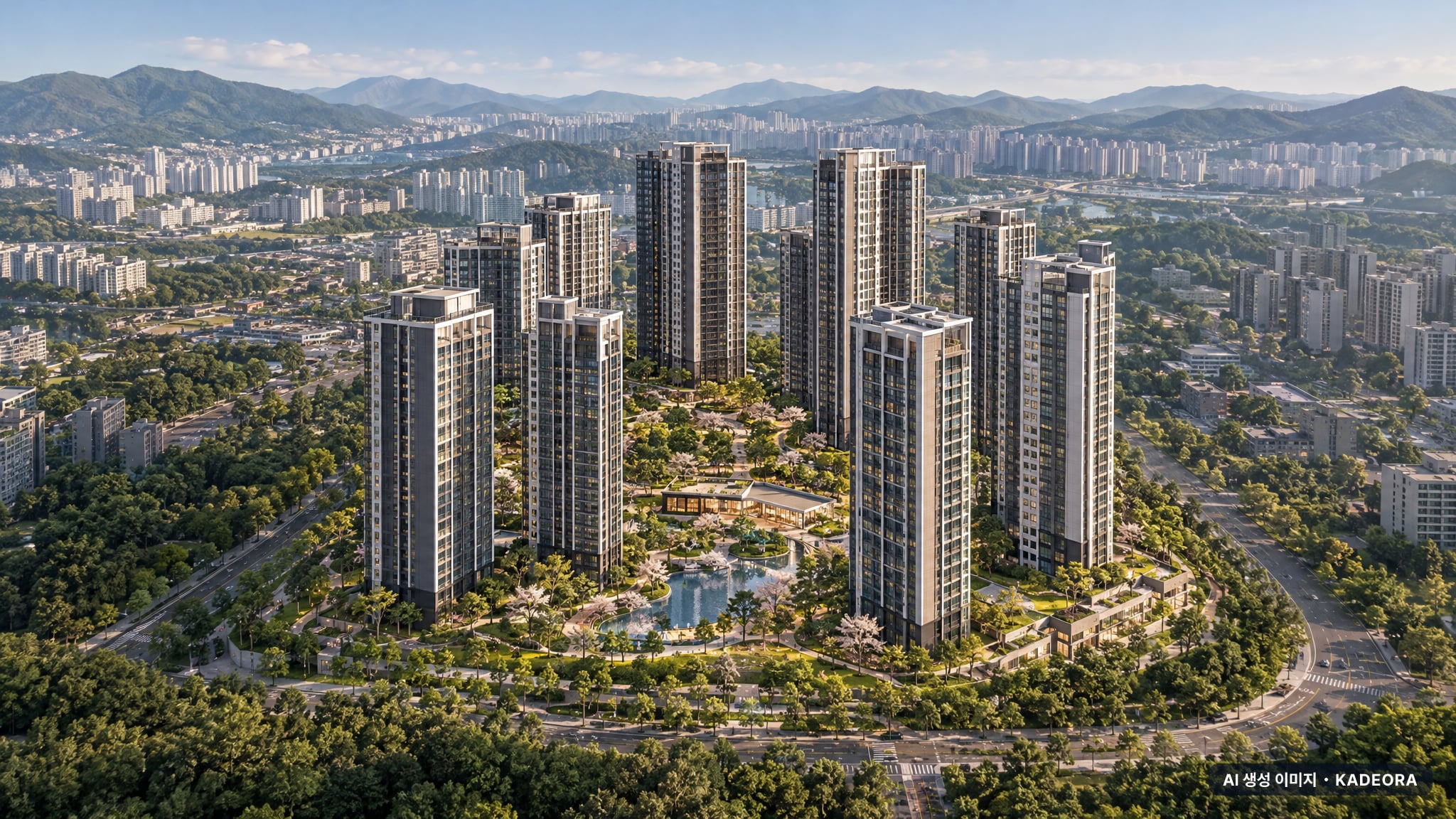 청주 가경 아이파크 8단지 단지 전경 AI 상상도(주간 항공) — 충북 청주시 분양 예고 1,128세대