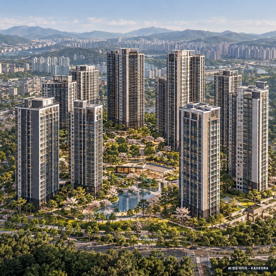 청주 가경 아이파크 8단지 단지 전경 AI 상상도(주간 항공) — 충북 청주시 분양 예고 1,128세대