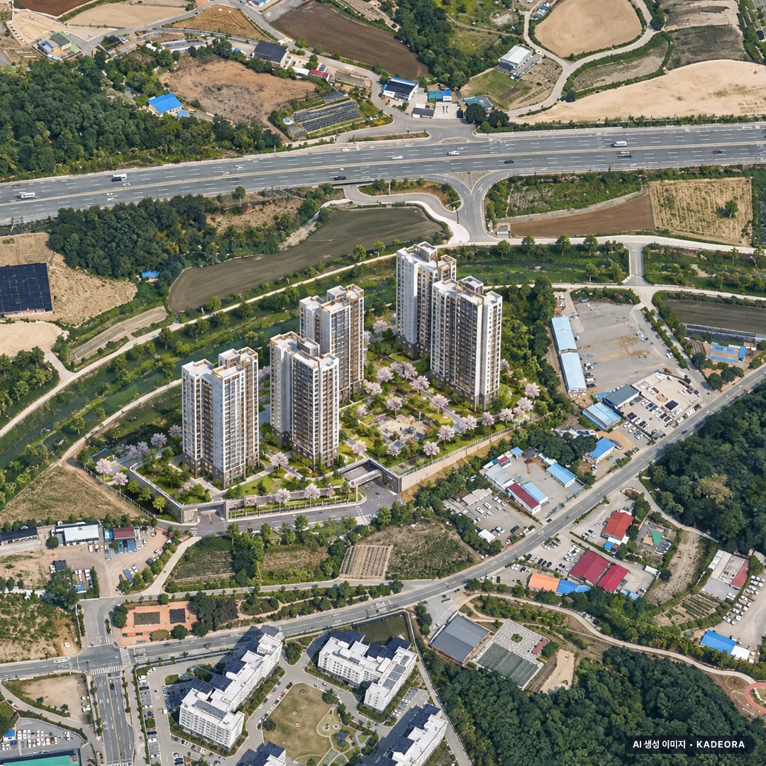 공주월송 진아레히 단지 전경 AI 상상도(주간 항공) — 충남 공주시 착공 811세대