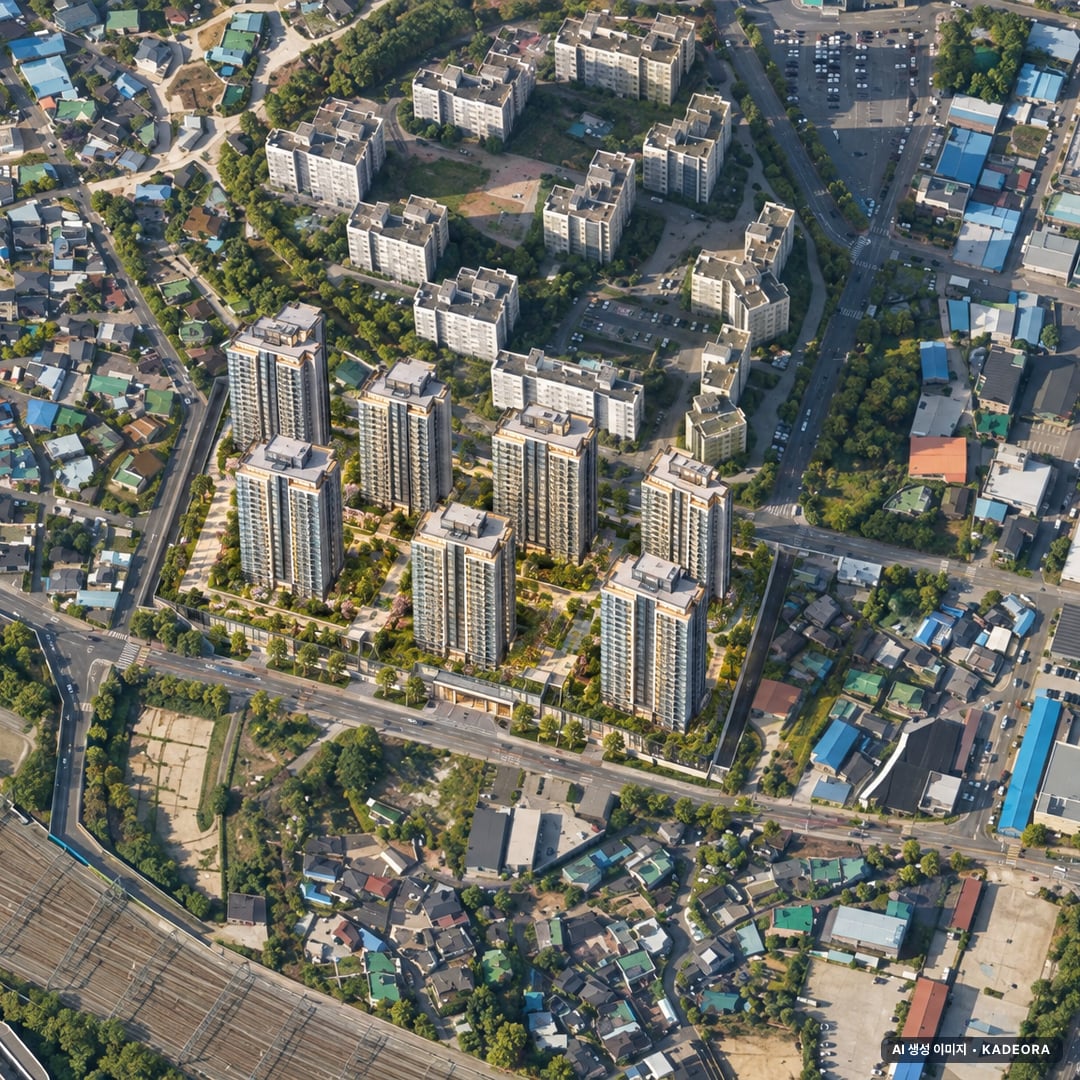 순천 지에이그린웰 하이드원 단지 전경 AI 상상도(주간 항공) — 전남 순천시 착공 475세대