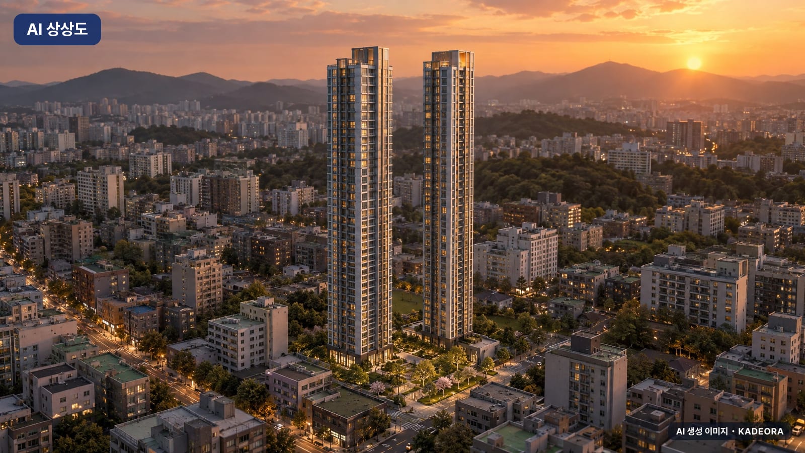 더샵 동인센트리체 단지 전경 AI 상상도(노을 항공) — 중구 314세대