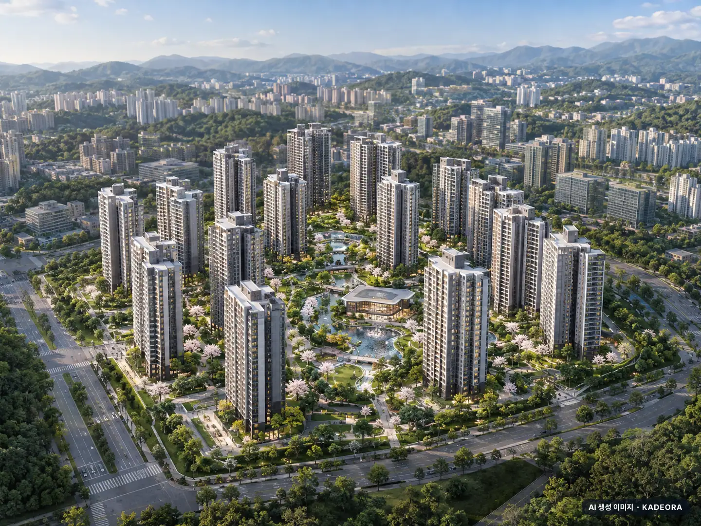 브레인시티 푸르지오 16개동·최고 35층·총 1,990세대 기준 AI 상상도(주간 항공) — 실제와 다를 수 있음