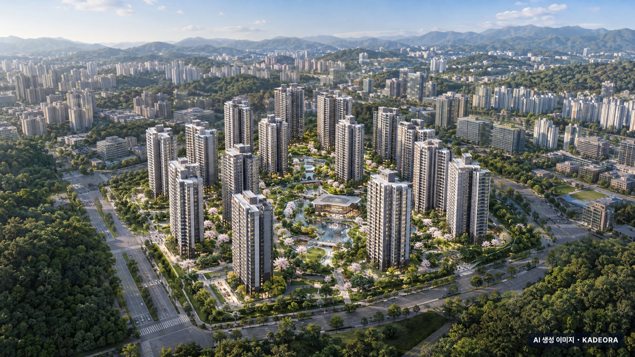 브레인시티 푸르지오 단지 전경 AI 상상도(주간 항공) — 경기 평택시 착공 1,990세대