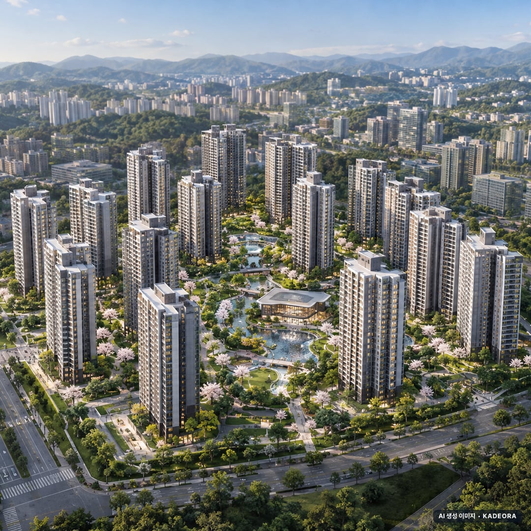 브레인시티 푸르지오 단지 전경 AI 상상도(주간 항공) — 경기 평택시 착공 1,990세대
