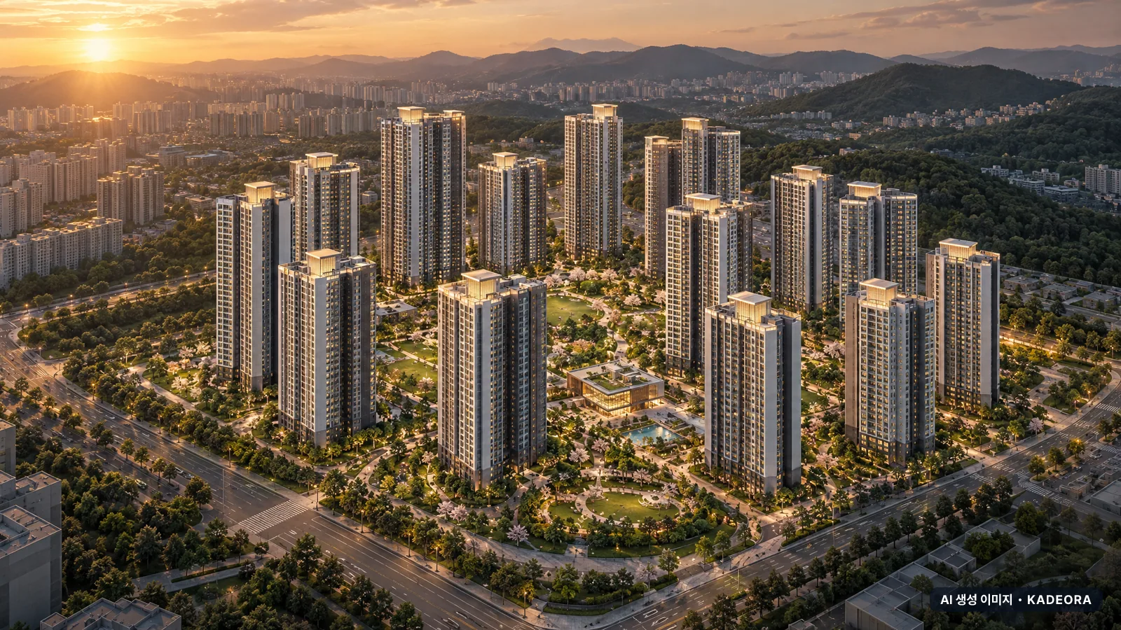 브레인시티 푸르지오 단지 전경 AI 상상도(저녁) — 평택시 아파트 분양