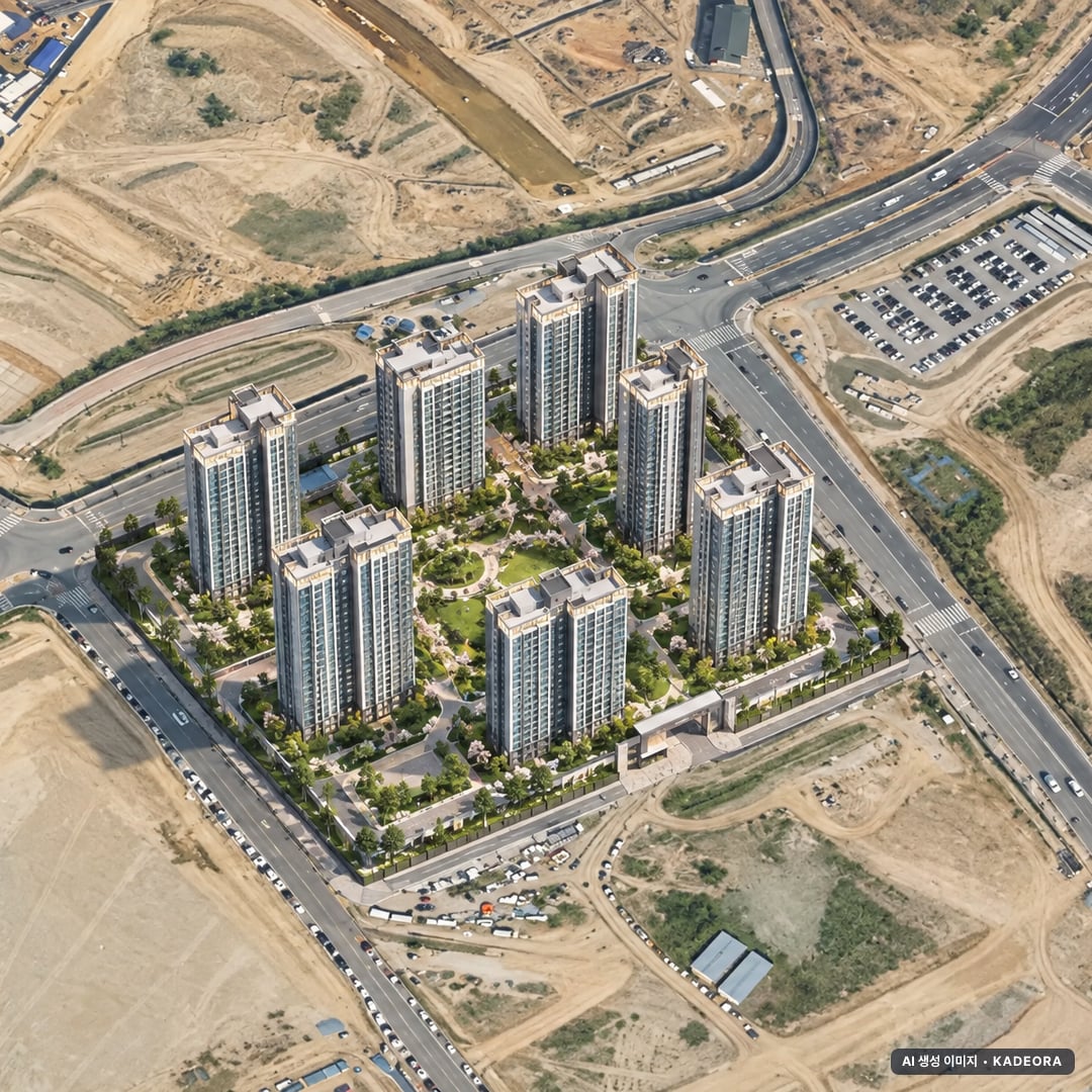 고양 장항 아테라 단지 전경 AI 상상도(주간 항공) — 경기 고양시 착공 760세대