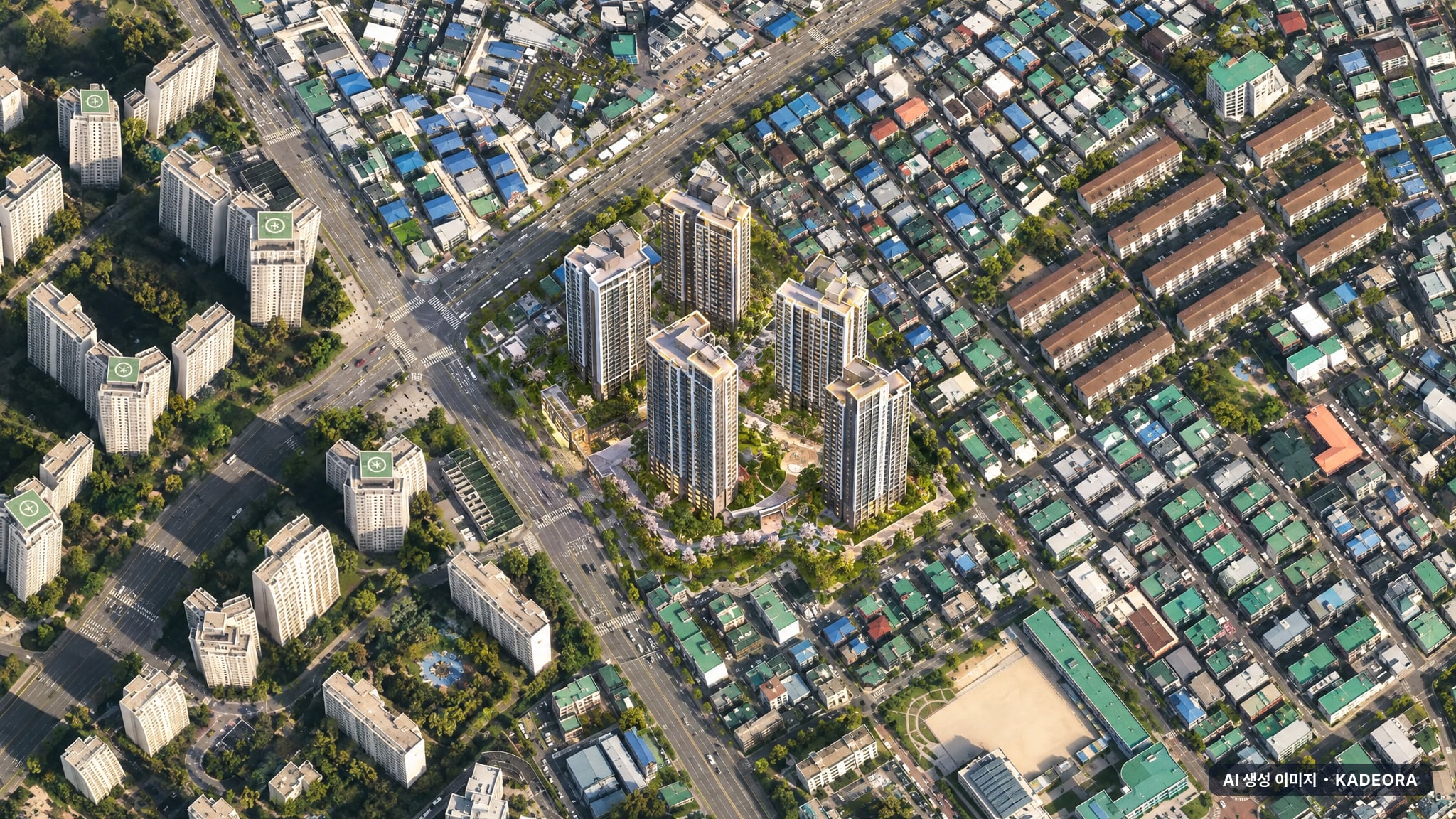 군포시 금정역 산본1동2지구 단지 전경 AI 상상도(주간 항공) — 경기 군포시 조합설립 862세대