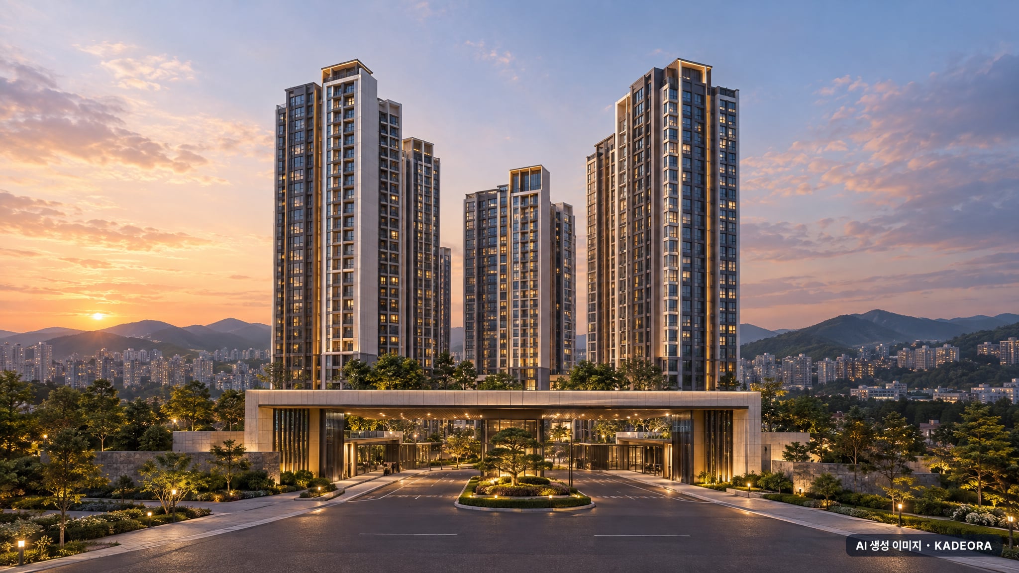 중앙공원 롯데캐슬 시그니처 2-2BL 단지 전경 AI 상상도(단지 입구) — 광주 서구 착공 928세대