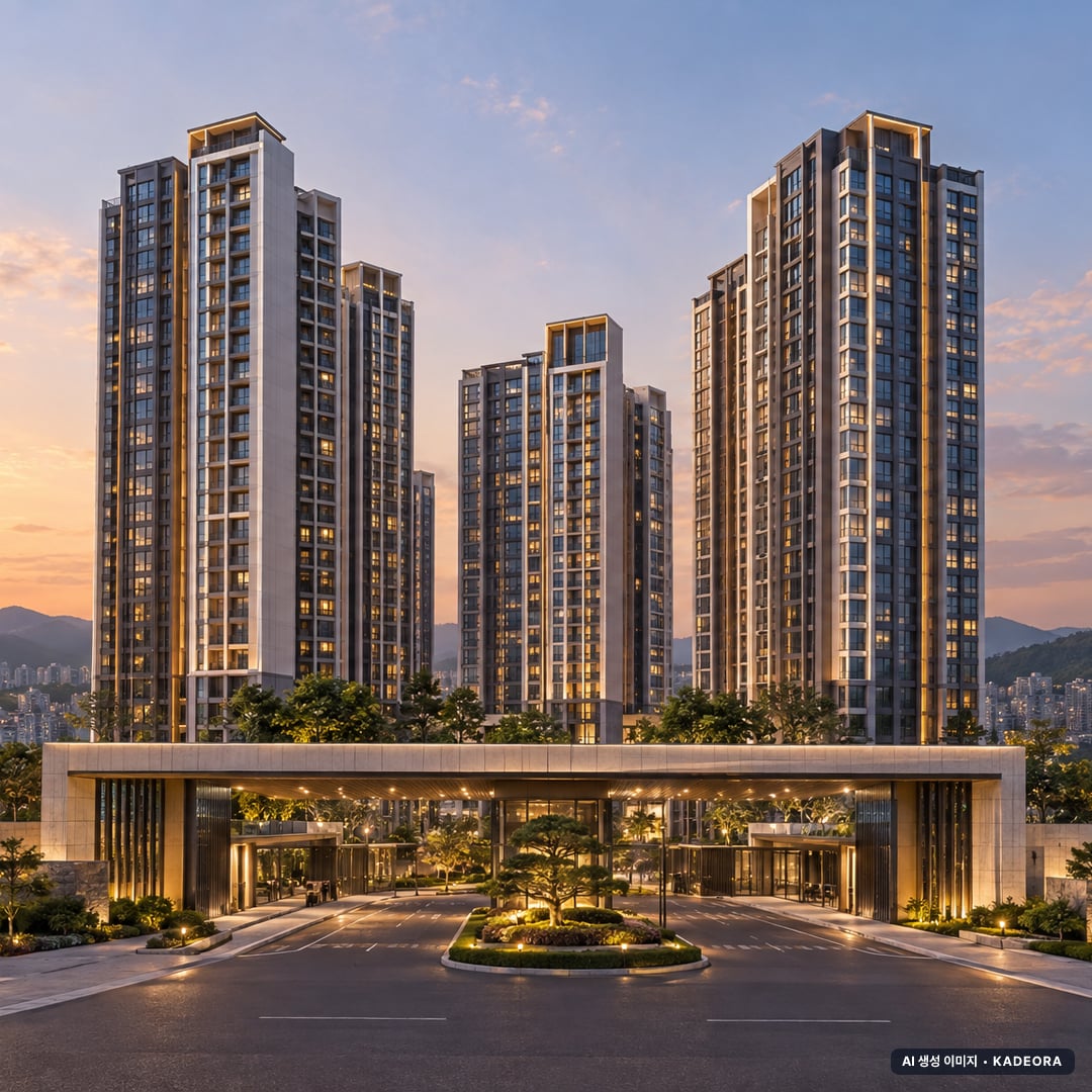 중앙공원 롯데캐슬 시그니처 2-2BL 단지 전경 AI 상상도(단지 입구) — 광주 서구 착공 928세대