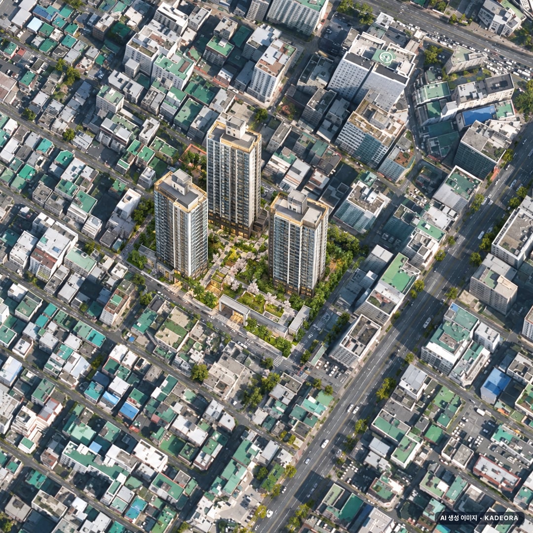 센텀파크 SK VIEW 단지 전경 AI 상상도(주간 항공) — 부산 연제구 착공 309세대