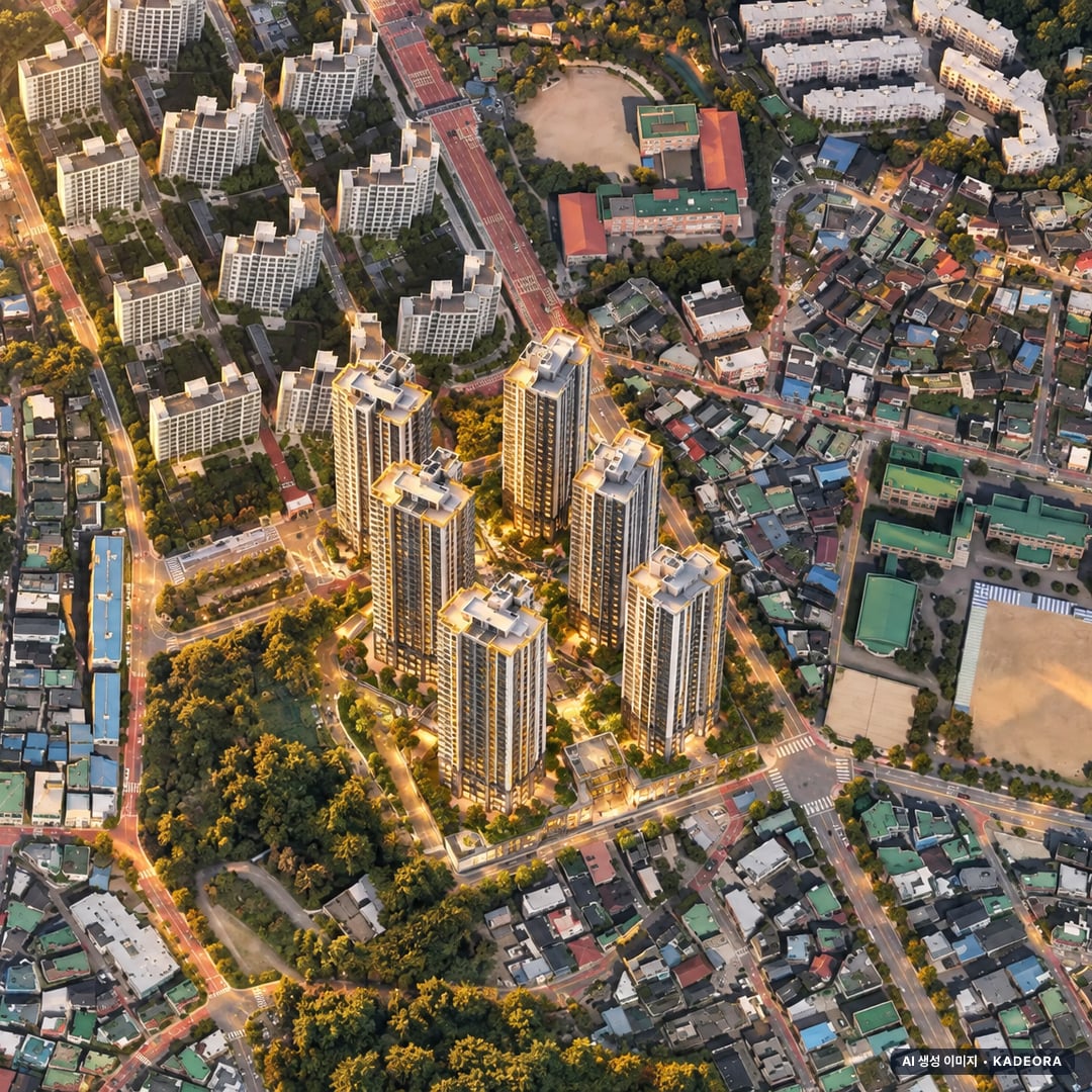 두산위브 트레지움 월산 단지 전경 AI 상상도(노을 항공) — 광주 남구 착공 71세대