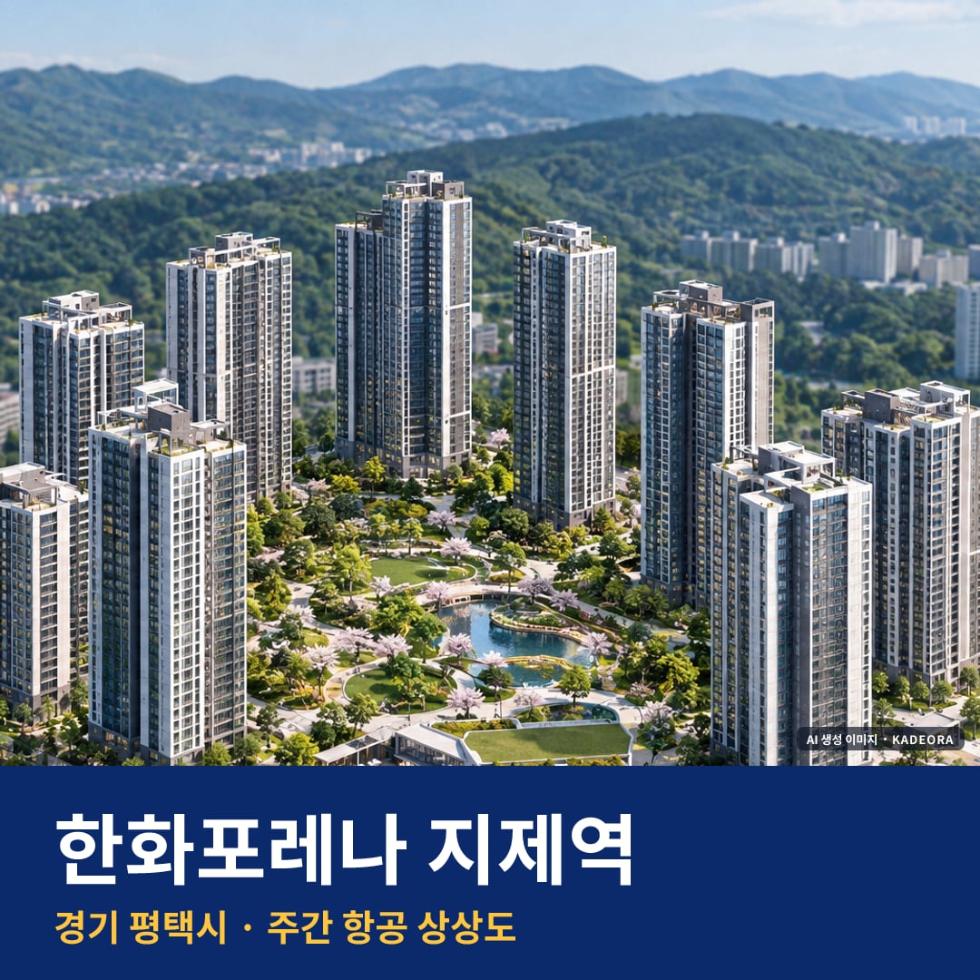 상상도 · AI 생성 이미지로 실제와 다를 수 있음 한화포레나 지제역 단지 전경 AI 상상도 — 평택시 세교동 1,098세대