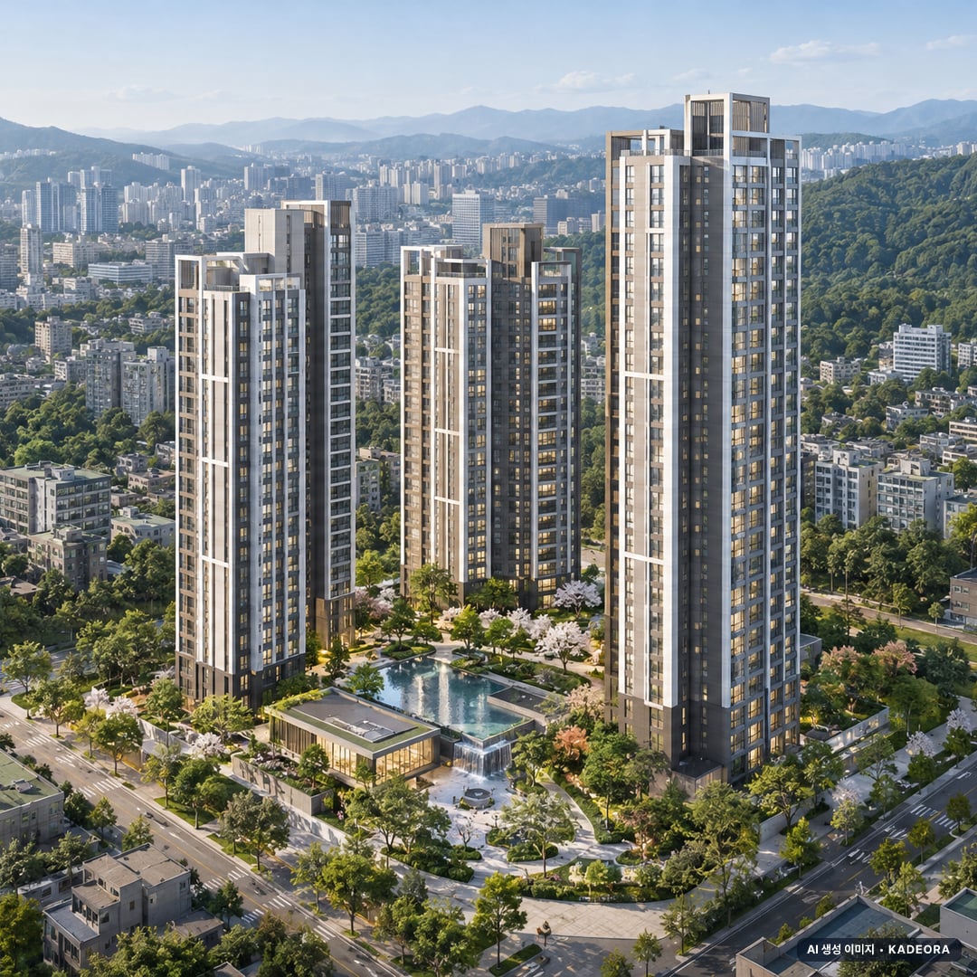 신반포22차 재건축 조감도 AI 상상도(주간 항공) — 서울 서초구 분양 예고 160세대