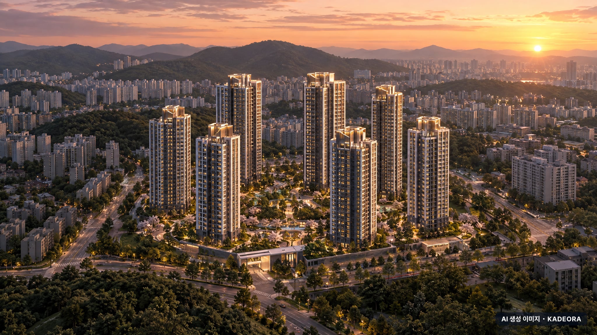 더샵 속초프라임뷰 단지 전경 AI 상상도(노을 항공) — 강원 속초시 착공 1,024세대