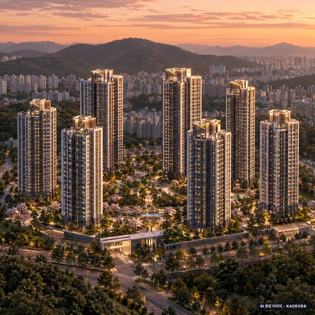 더샵 속초프라임뷰 단지 전경 AI 상상도(노을 항공) — 강원 속초시 착공 1,024세대
