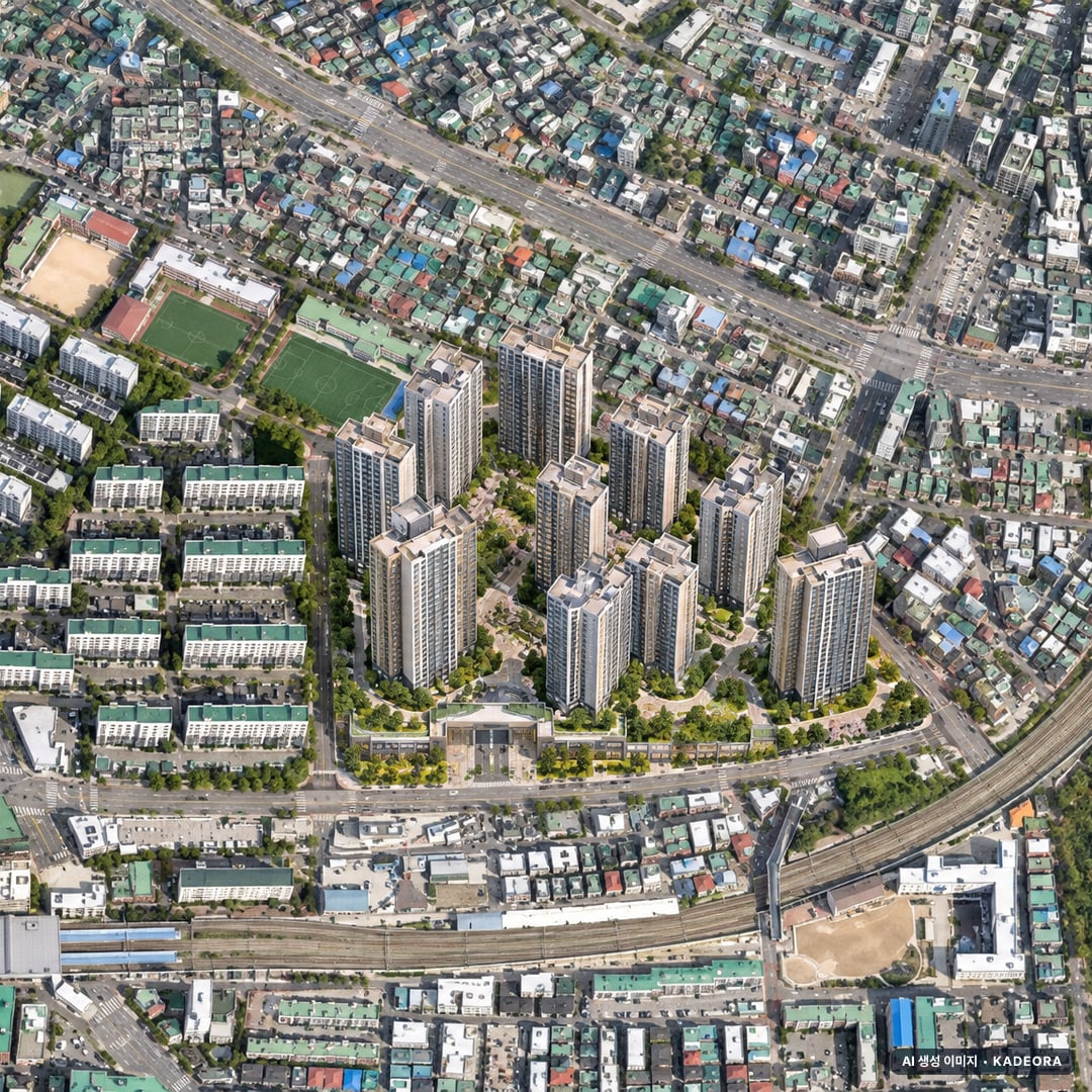 인천 간석동 재개발 조감도 AI 상상도(주간 항공) — 인천 남동구 관리처분인가 2,200세대