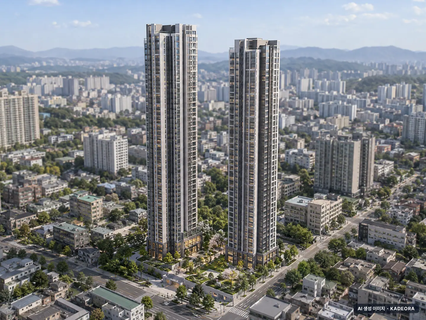 달서자이 제니크 2개동·최고 49층·총 360세대 기준 AI 상상도 — 실제와 다를 수 있음 달서자이 제니크 2개동·최고 49층·총 360세대 기준 AI 상상도(주간 항공) — 실제와 다를 수 있음