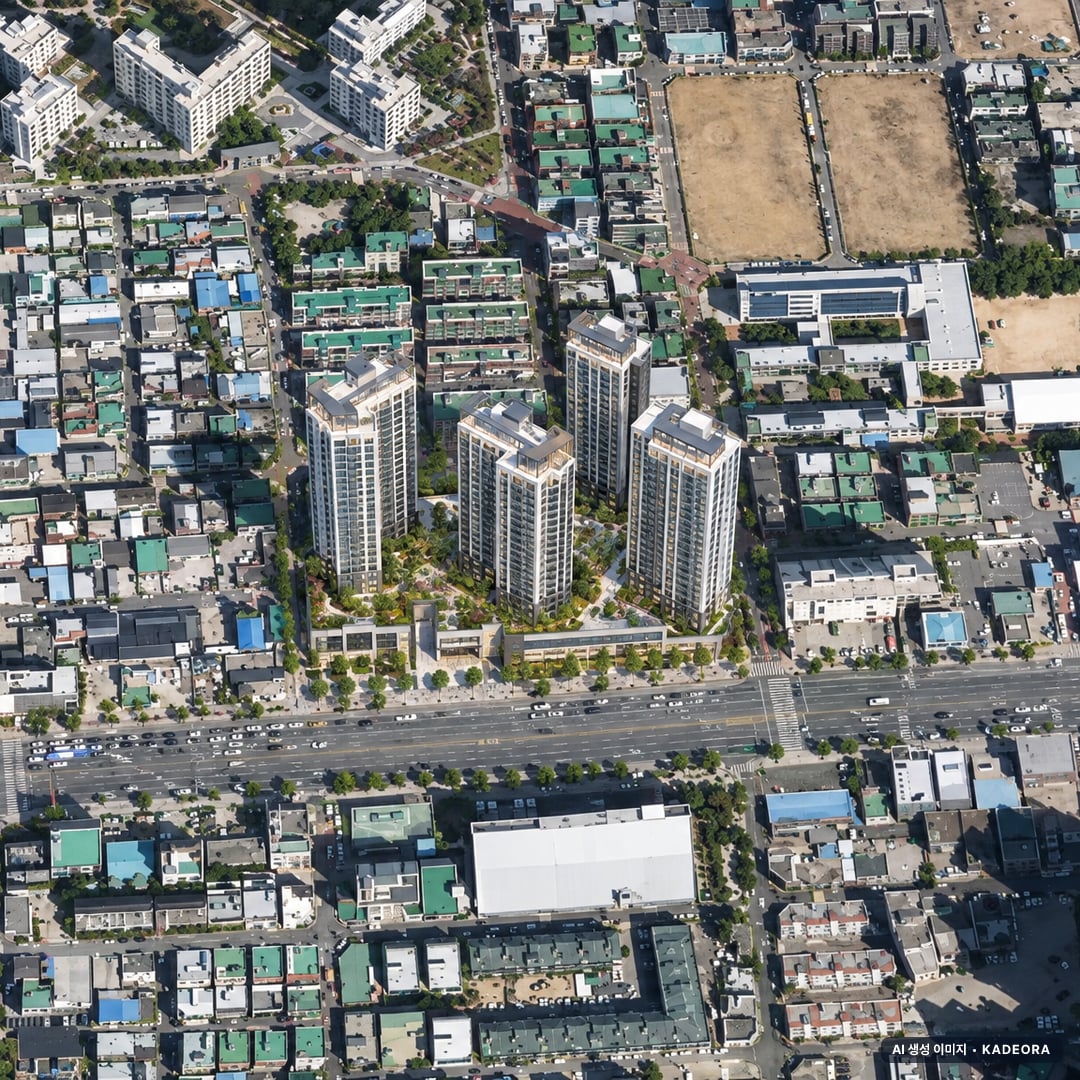 달서자이 제니크 단지 전경 AI 상상도(주간 항공) — 대구 달서구 착공 360세대