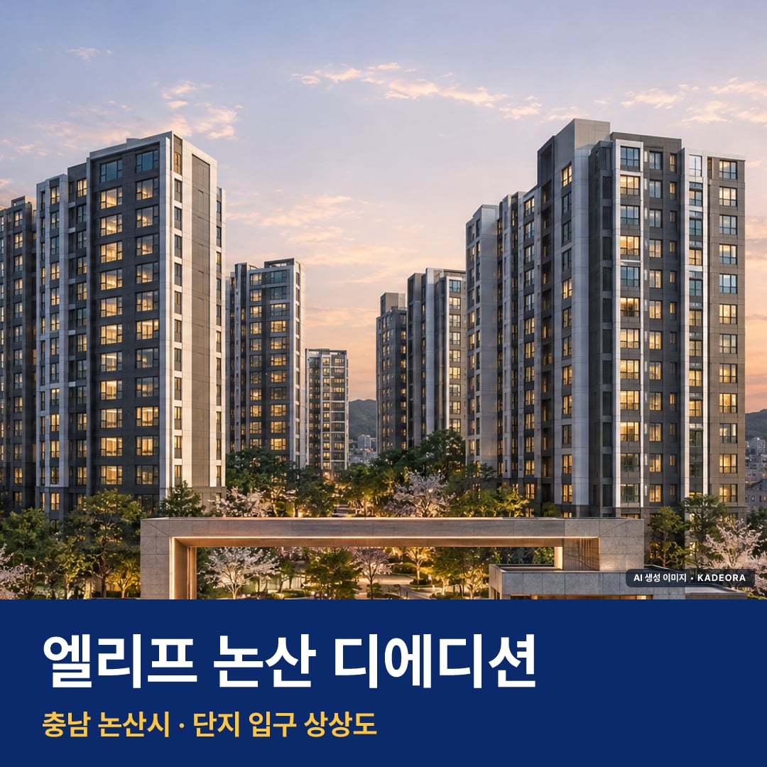 엘리프 논산 디에디션 재개발 엘리프 논산 디에디션 단지 전경 AI 상상도 — 논산시 499세대 — AI 생성 상상도 · 실제와 다를 수 있음