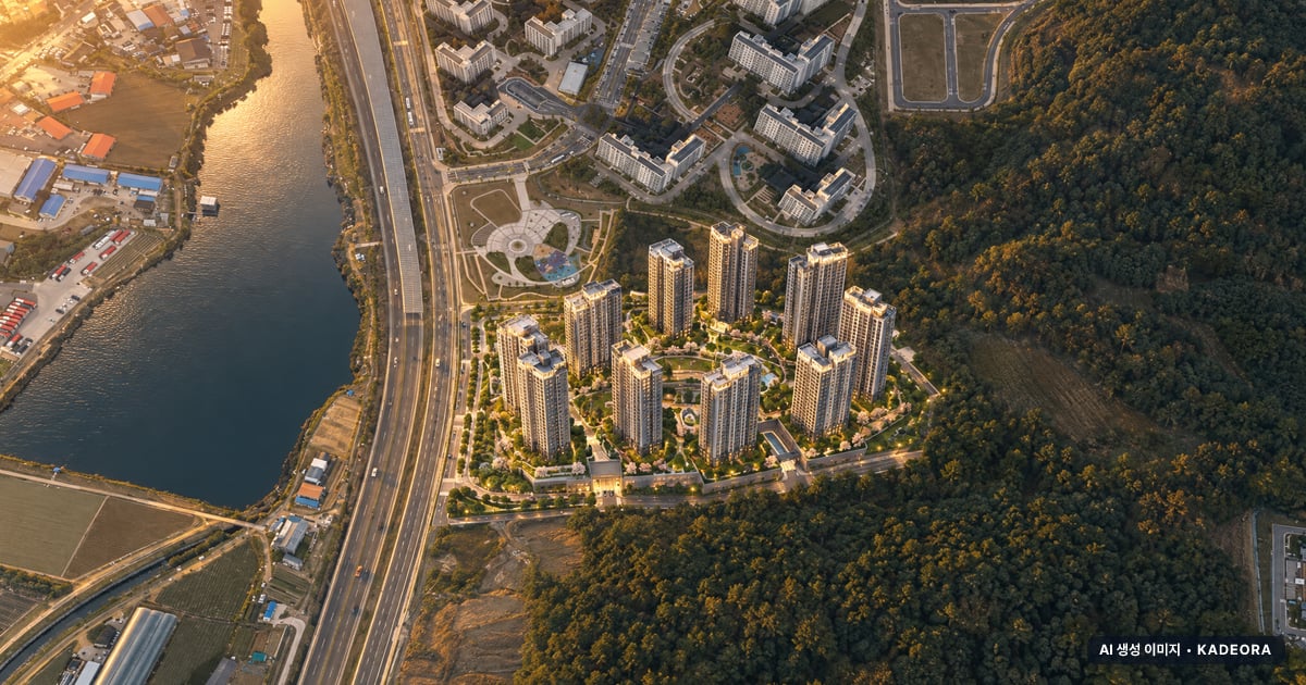 오산 세교 우미 린 레이크시티 10개동·최고 29층·총 1,424세대 기준 AI 상상도 — 실제와 다를 수 있음 오산 세교 우미 린 레이크시티 10개동·최고 29층·총 1,424세대 기준 AI 상상도(노을 항공) — 실제와 다를 수 있음