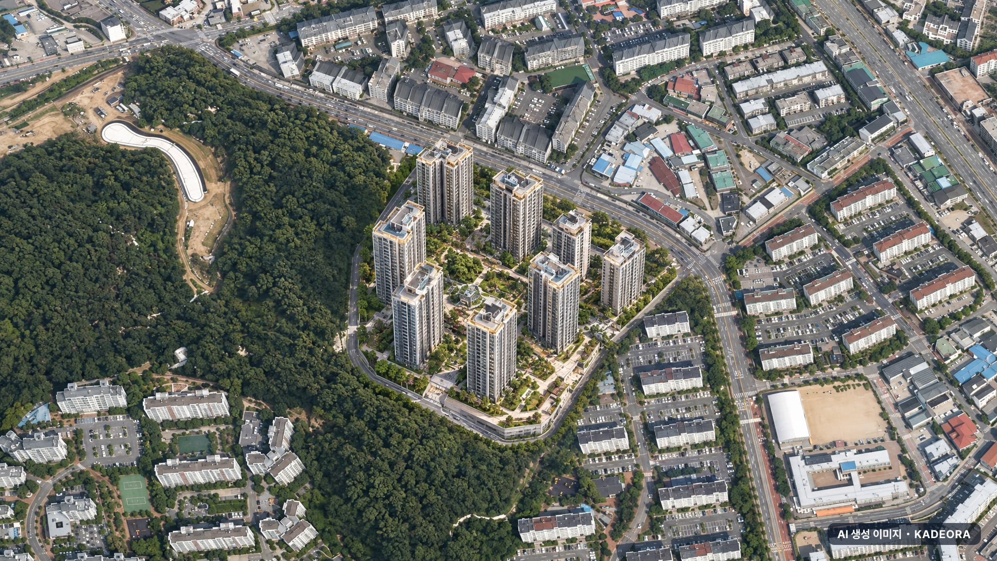 위파크 안동 호반 단지 전경 AI 상상도(주간 항공) — 경북 안동시 착공 820세대