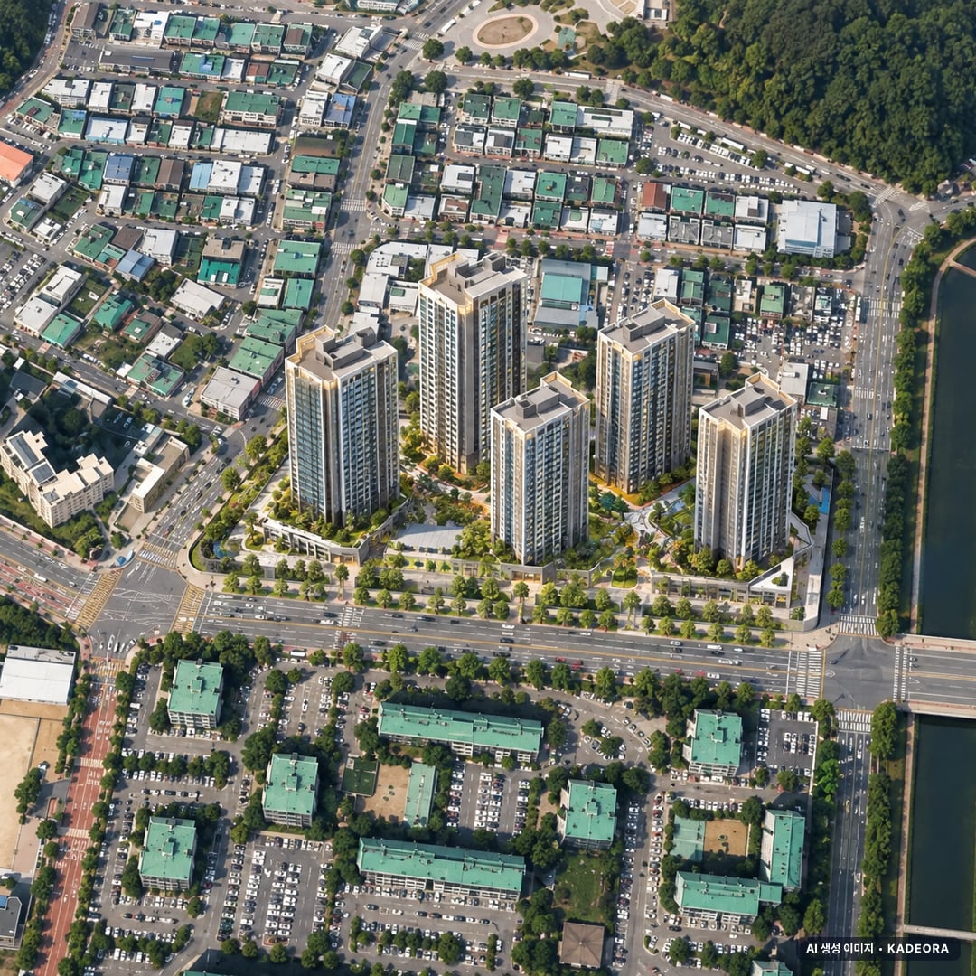 안산시 고잔연립9 조감도 AI 상상도(주간 항공) — 경기 안산시 착공 472세대