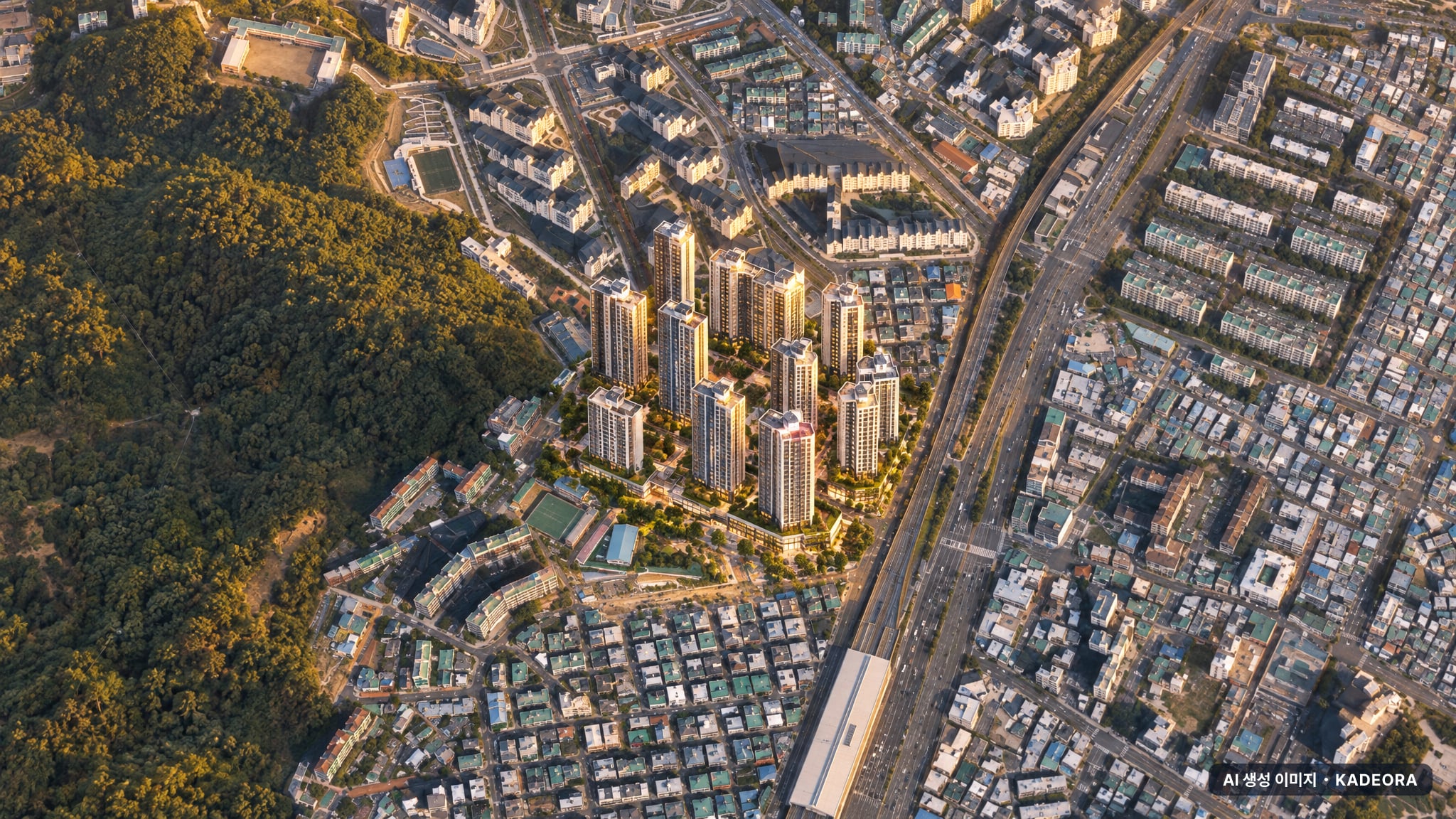 부산 연제구 거제4 재개발 조감도 AI 상상도(노을 항공) — 부산 연제구 부지계획 1,505세대