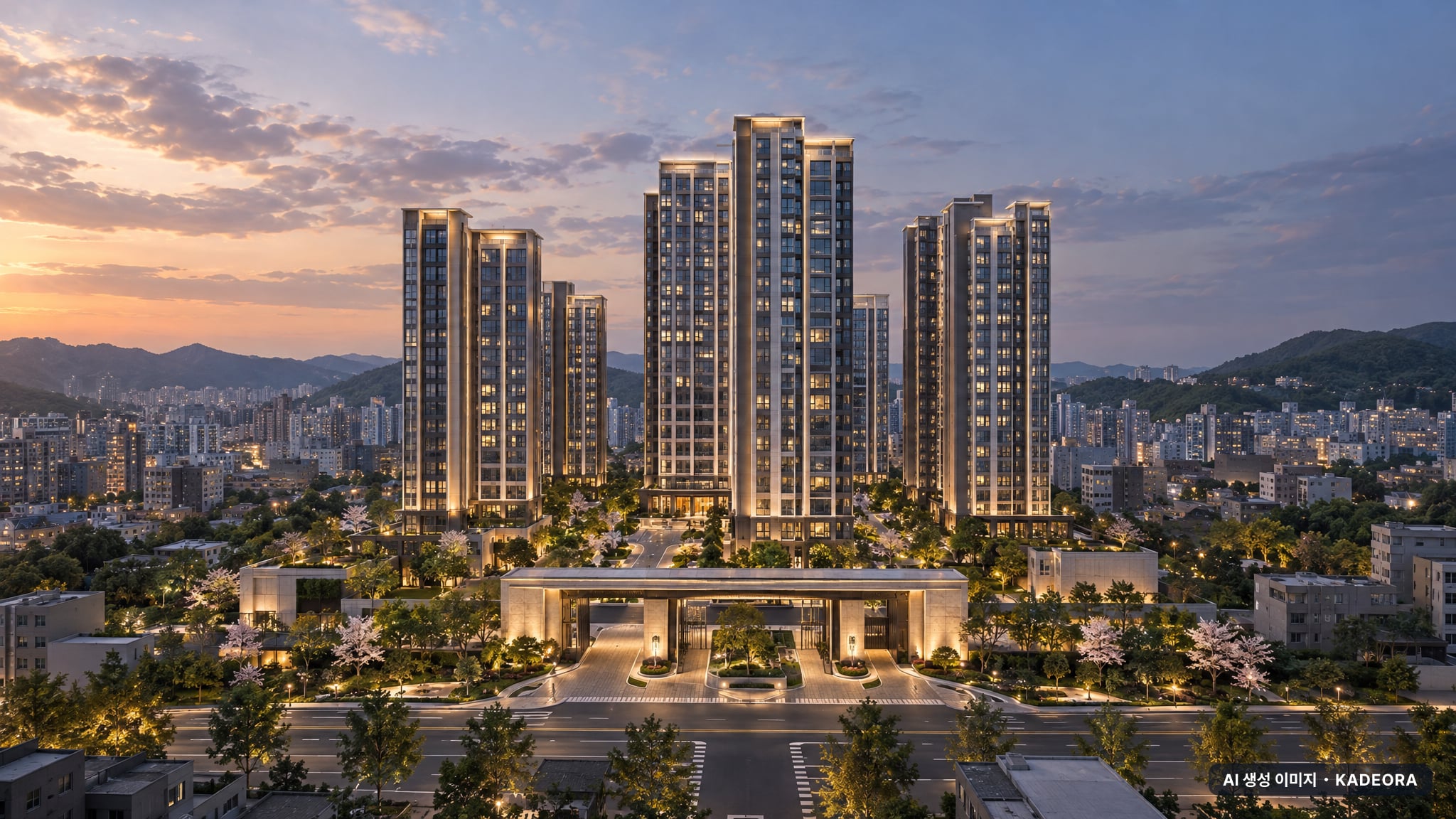 부산 연제구 거제4 재개발 조감도 AI 상상도(단지 입구) — 부산 연제구 부지계획 1,505세대