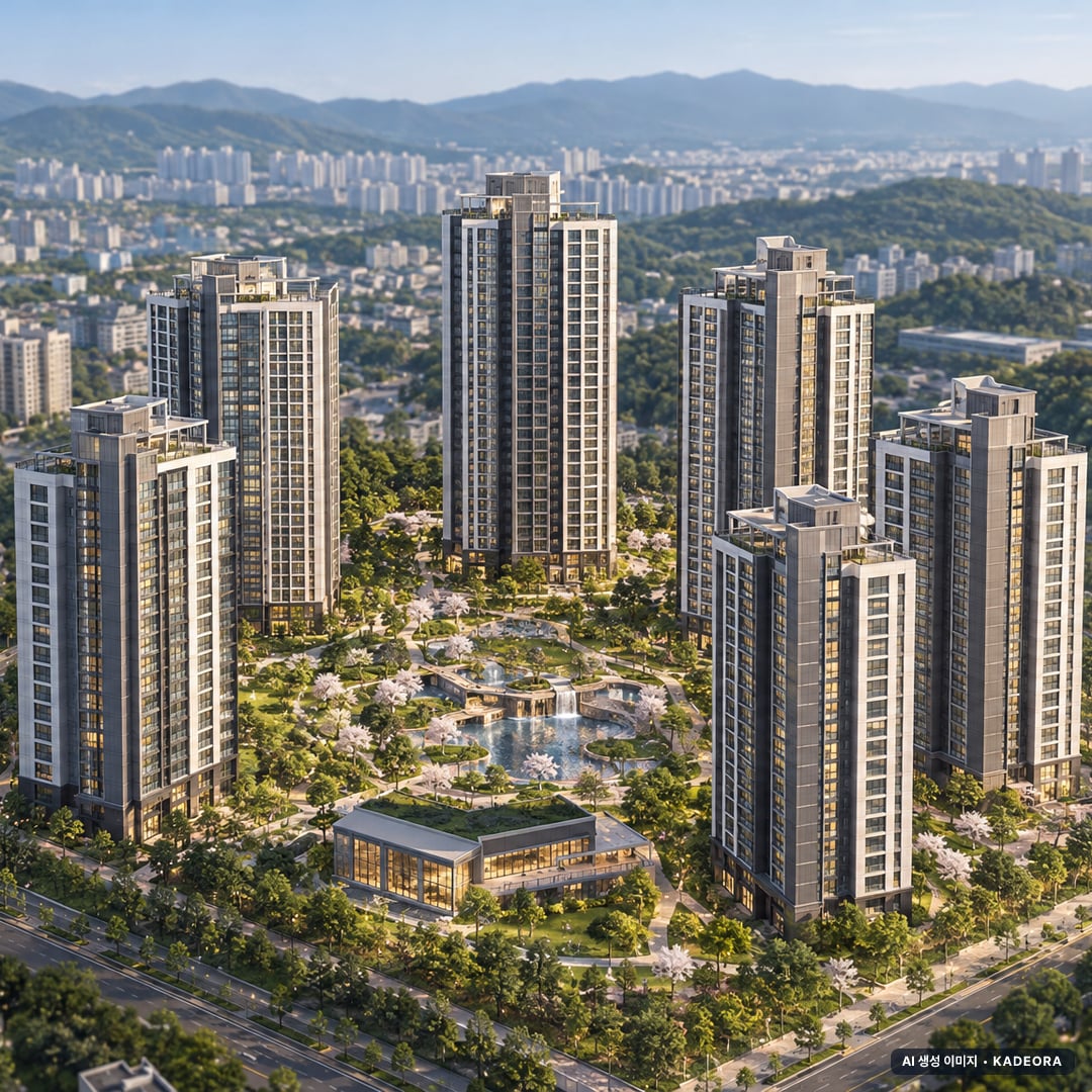 시티오씨엘 8단지 단지 전경 AI 상상도(주간 항공) — 인천 미추홀구 착공 1,349세대