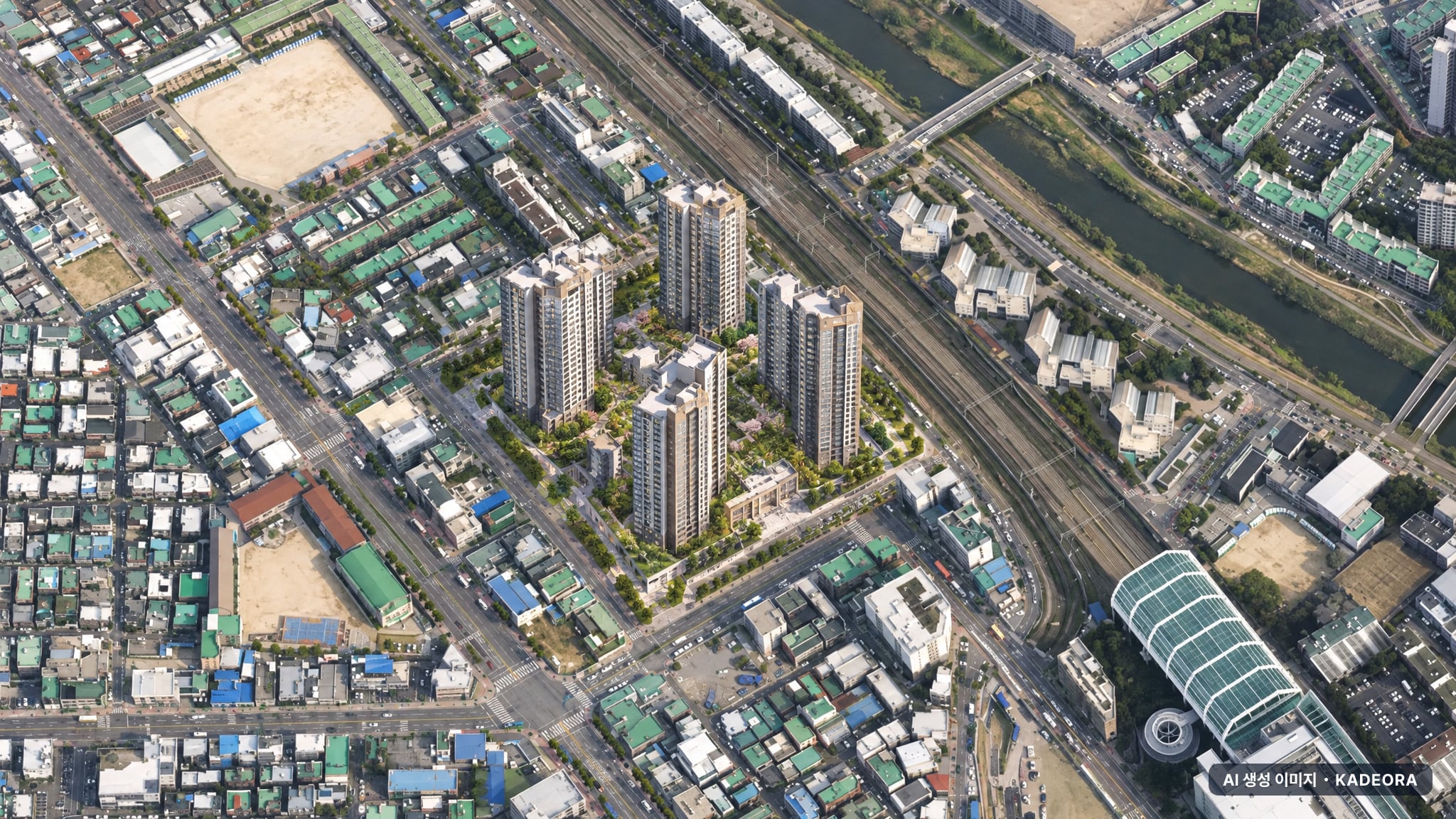 안양역세권 조감도 AI 상상도(주간 항공) — 경기 안양시 착공 819세대