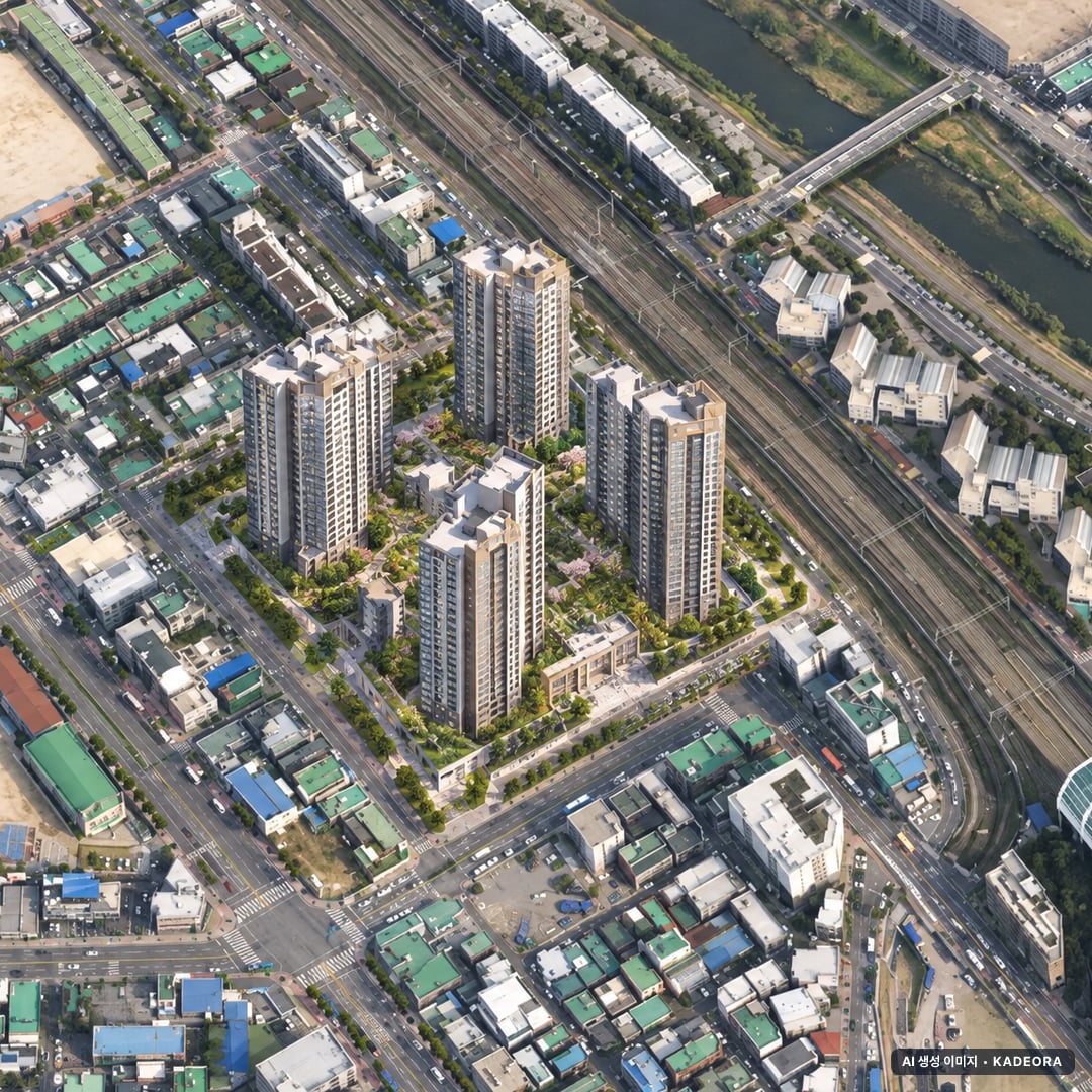 안양역세권 조감도 AI 상상도(주간 항공) — 경기 안양시 착공 819세대