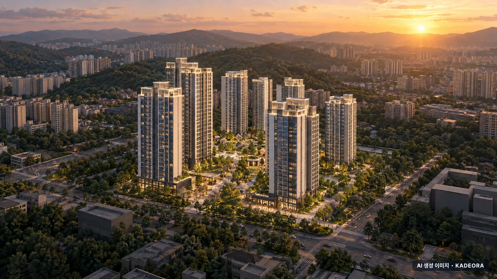 리아츠 더 인천(23차) 단지 전경 AI 상상도(저녁) — 제물포구 아파트 분양