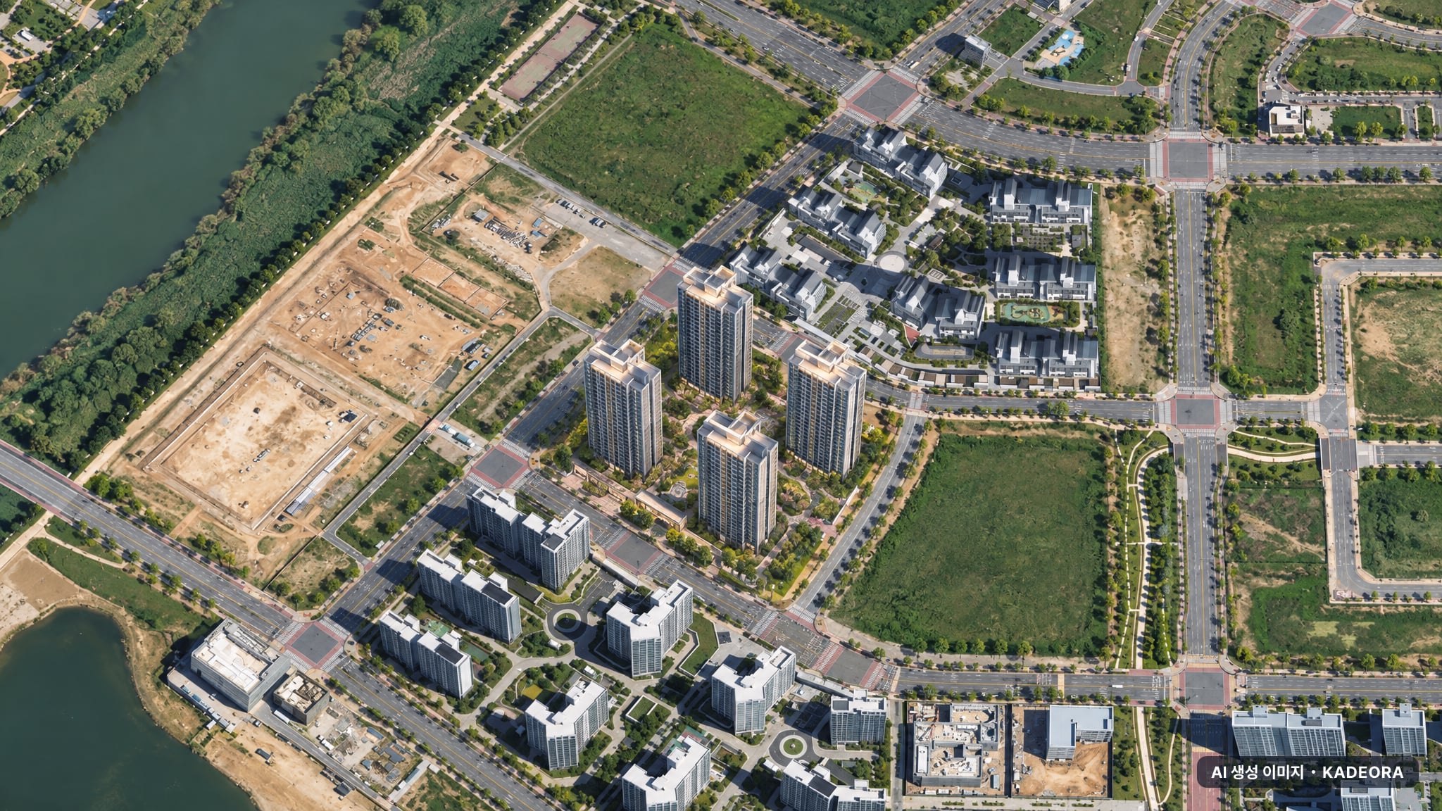 오룡2지구 지엔하임 37블록 단지 전경 AI 상상도(주간 항공) — 전남 무안군 착공 371세대