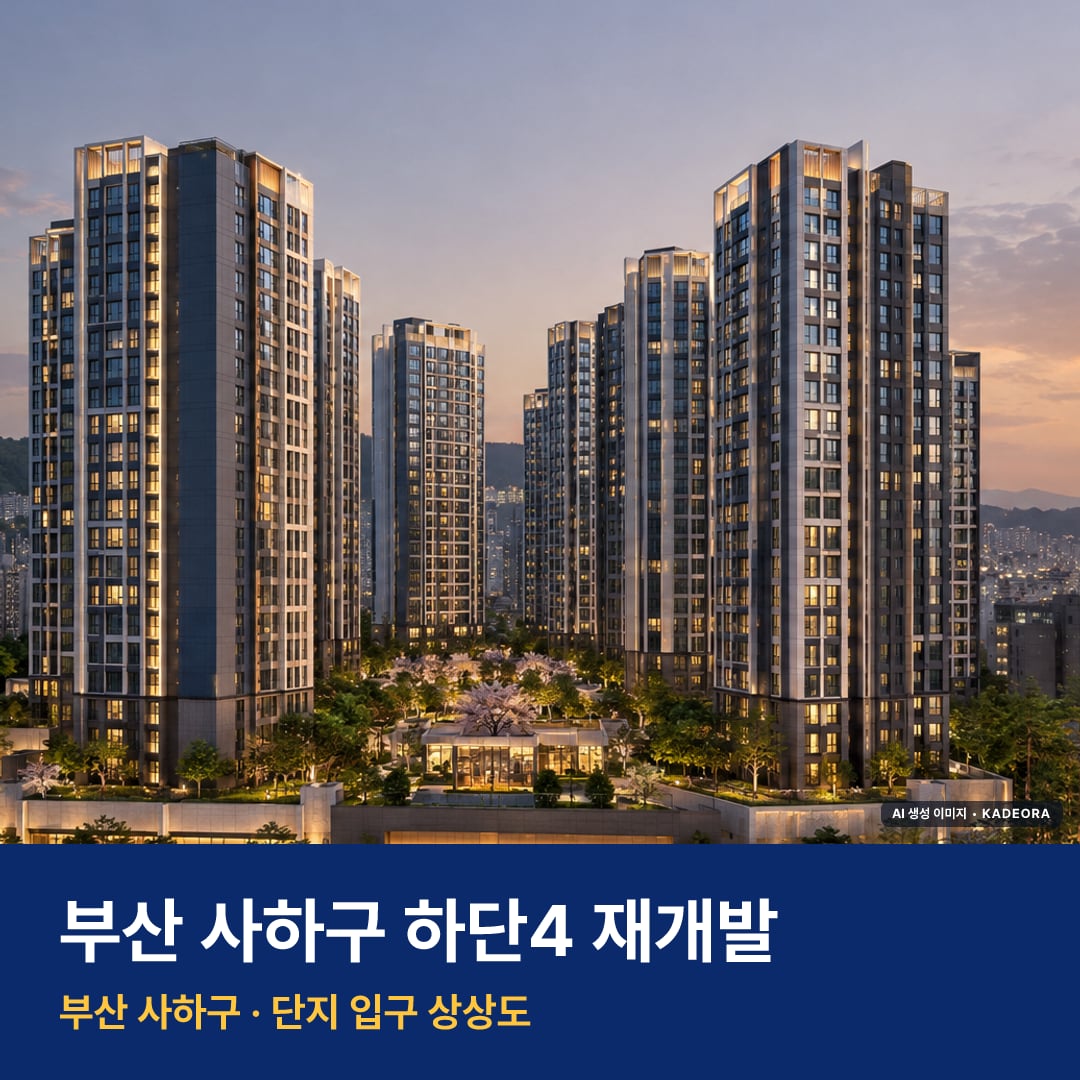 하단4 재개발 하단4 재개발 단지 전경 AI 상상도 — 사하구 하단동 920세대 — AI 생성 상상도 · 실제와 다를 수 있음