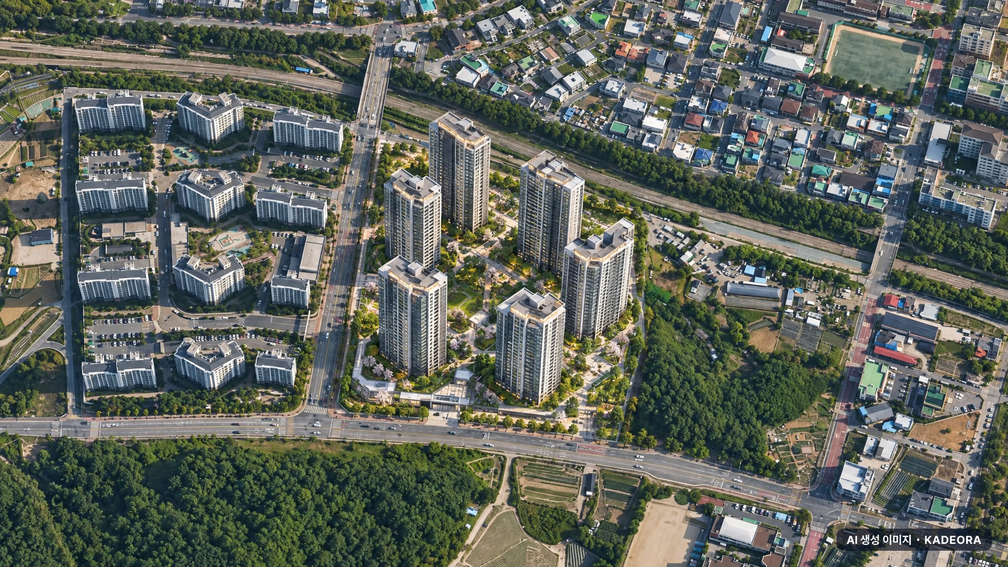 계룡 펠리피아 단지 전경 AI 상상도(주간 항공) — 충남 계룡시 착공 823세대