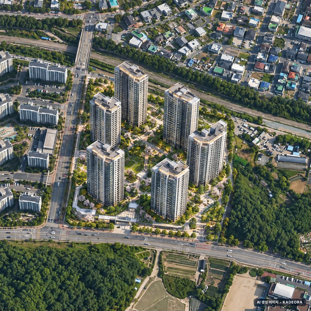 계룡 펠리피아 단지 전경 AI 상상도(주간 항공) — 충남 계룡시 착공 823세대