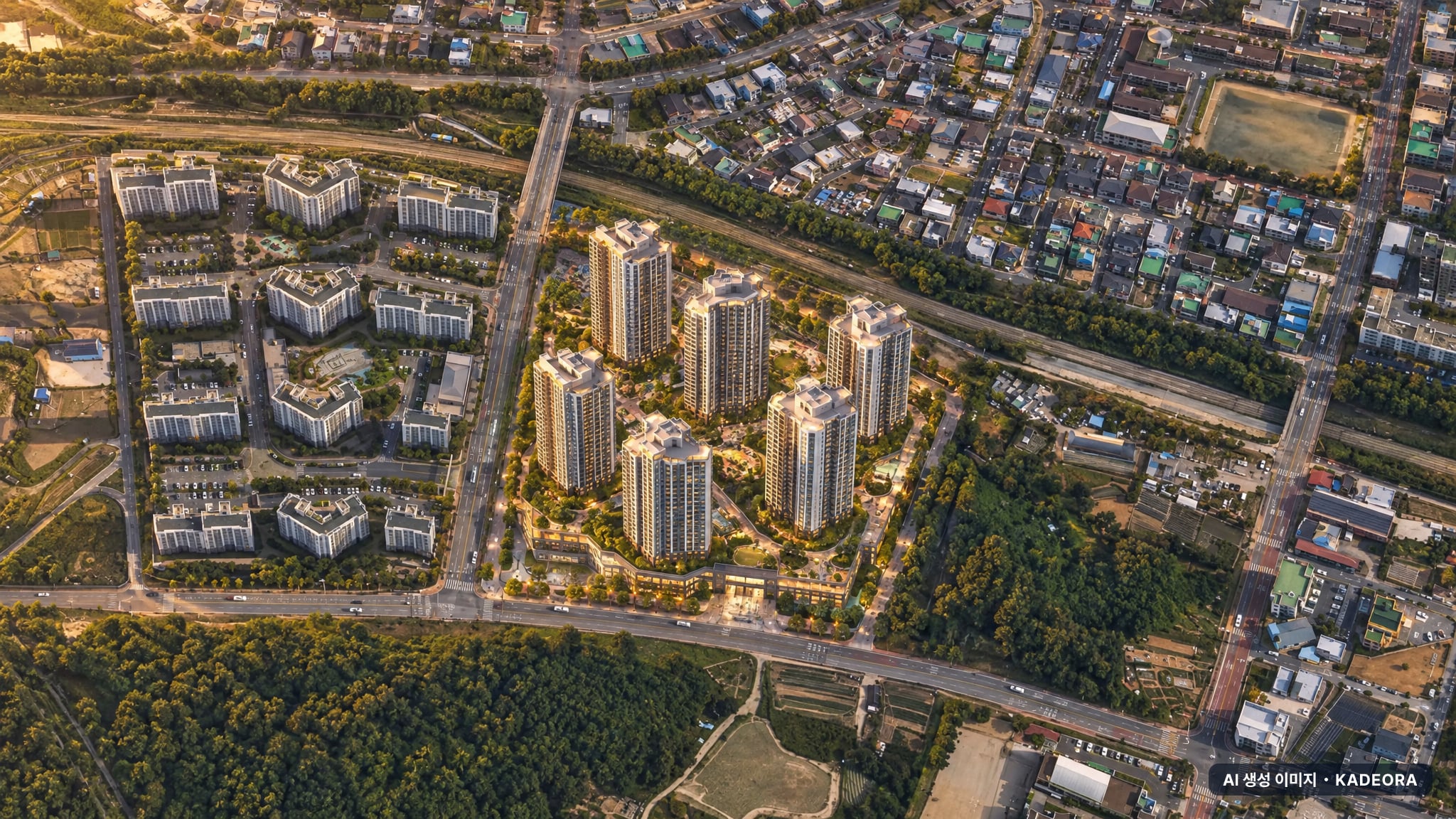 계룡 펠리피아 단지 전경 AI 상상도(노을 항공) — 충남 계룡시 착공 823세대