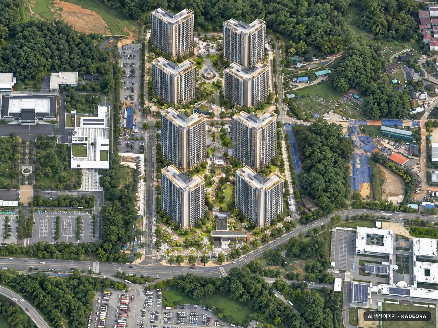 힐스테이트 중외공원 2블록 8개동·최고 26층·총 785세대 기준 AI 상상도 — 실제와 다를 수 있음 힐스테이트 중외공원 2블록 8개동·최고 26층·총 785세대 기준 AI 상상도(주간 항공) — 실제와 다를 수 있음