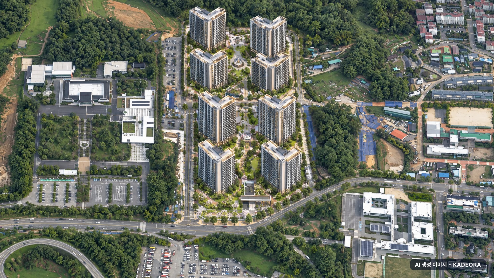 힐스테이트 중외공원 2블록 단지 전경 AI 상상도(주간 항공) — 광주 북구 착공 785세대