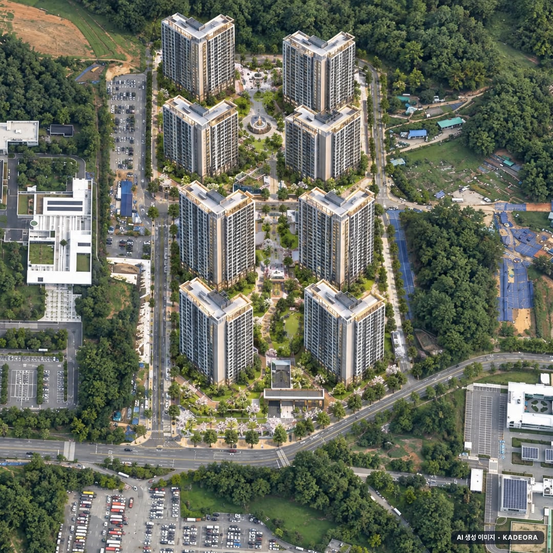 힐스테이트 중외공원 2블록 단지 전경 AI 상상도(주간 항공) — 광주 북구 착공 785세대