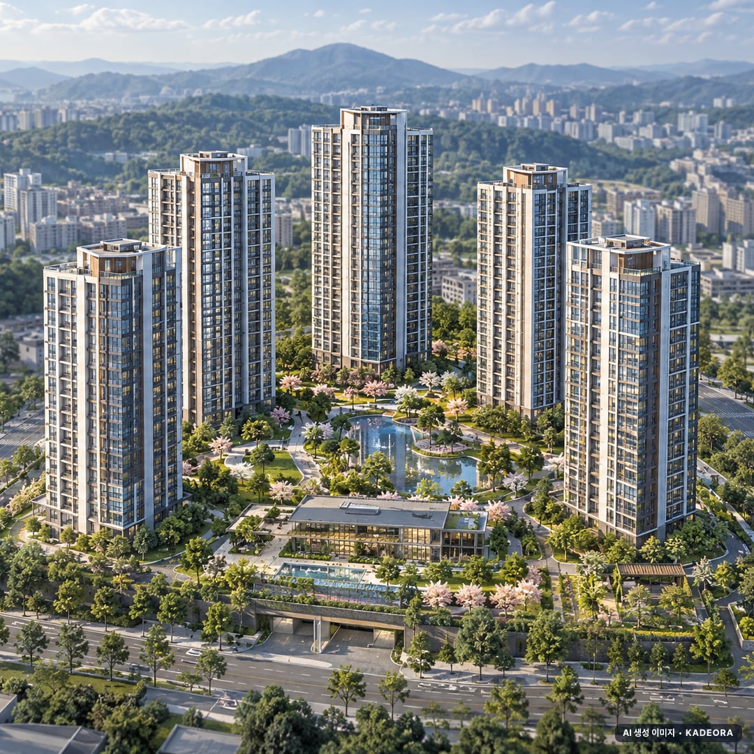 원주역 우미 린 더 스카이 단지 전경 AI 상상도(주간 항공) — 강원 원주시 착공 900세대