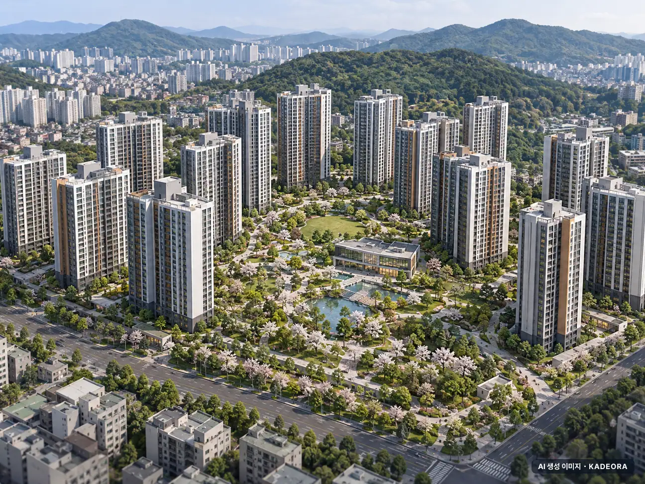 과천시 주공4단지구역 총 1,445세대 기준 AI 상상도(주간 항공) — 실제와 다를 수 있음