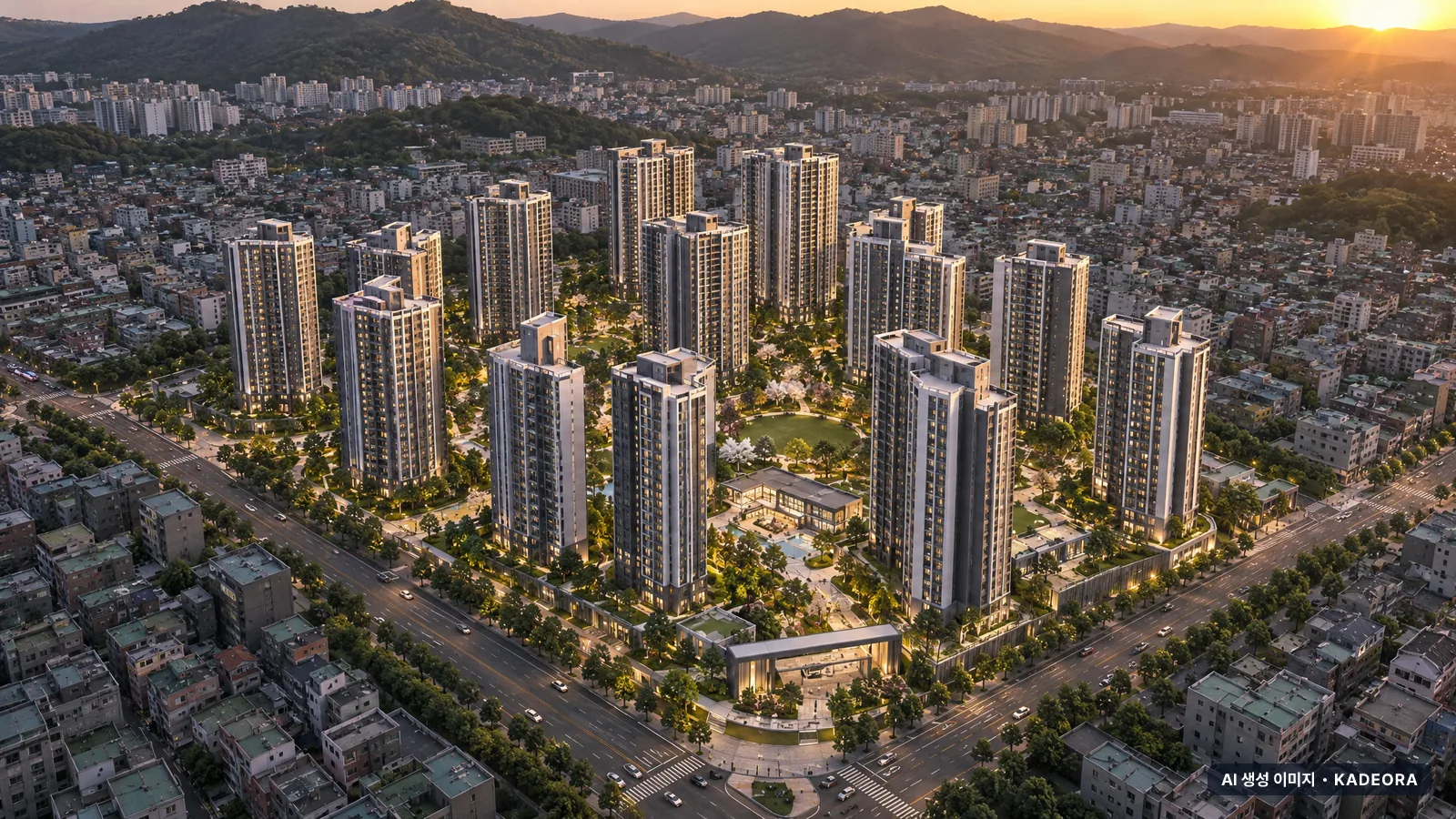 주공4단지 재건축 단지 전경 AI 상상도(저녁) — 과천시 아파트 분양
