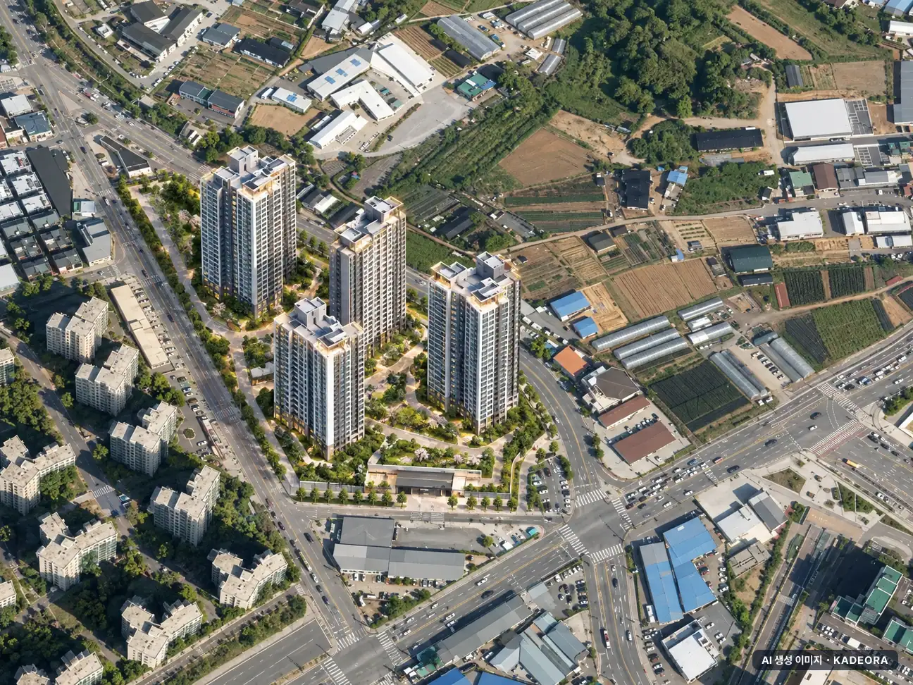 힐스테이트 시흥더클래스 5개동·최고 27층·총 430세대 기준 AI 상상도(주간 항공) — 실제와 다를 수 있음