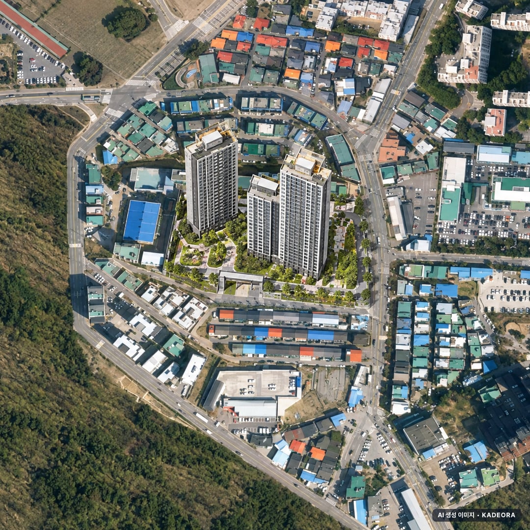 의정부시 가능11구역 조감도 AI 상상도(주간 항공) — 경기 의정부시 부지계획 290세대