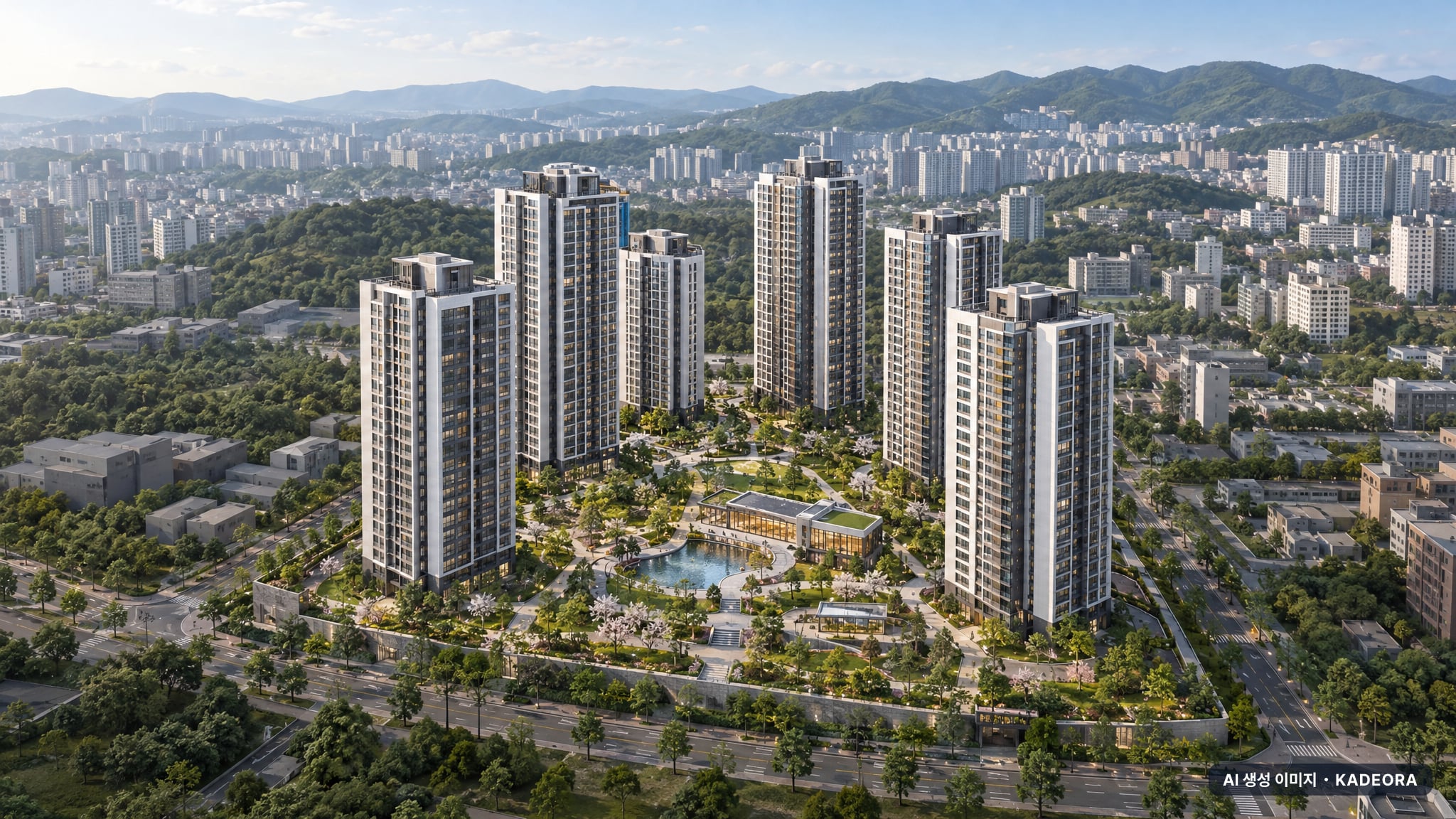 평택 브레인시티 수자인 단지 전경 AI 상상도(주간 항공) — 경기 평택시 착공 842세대