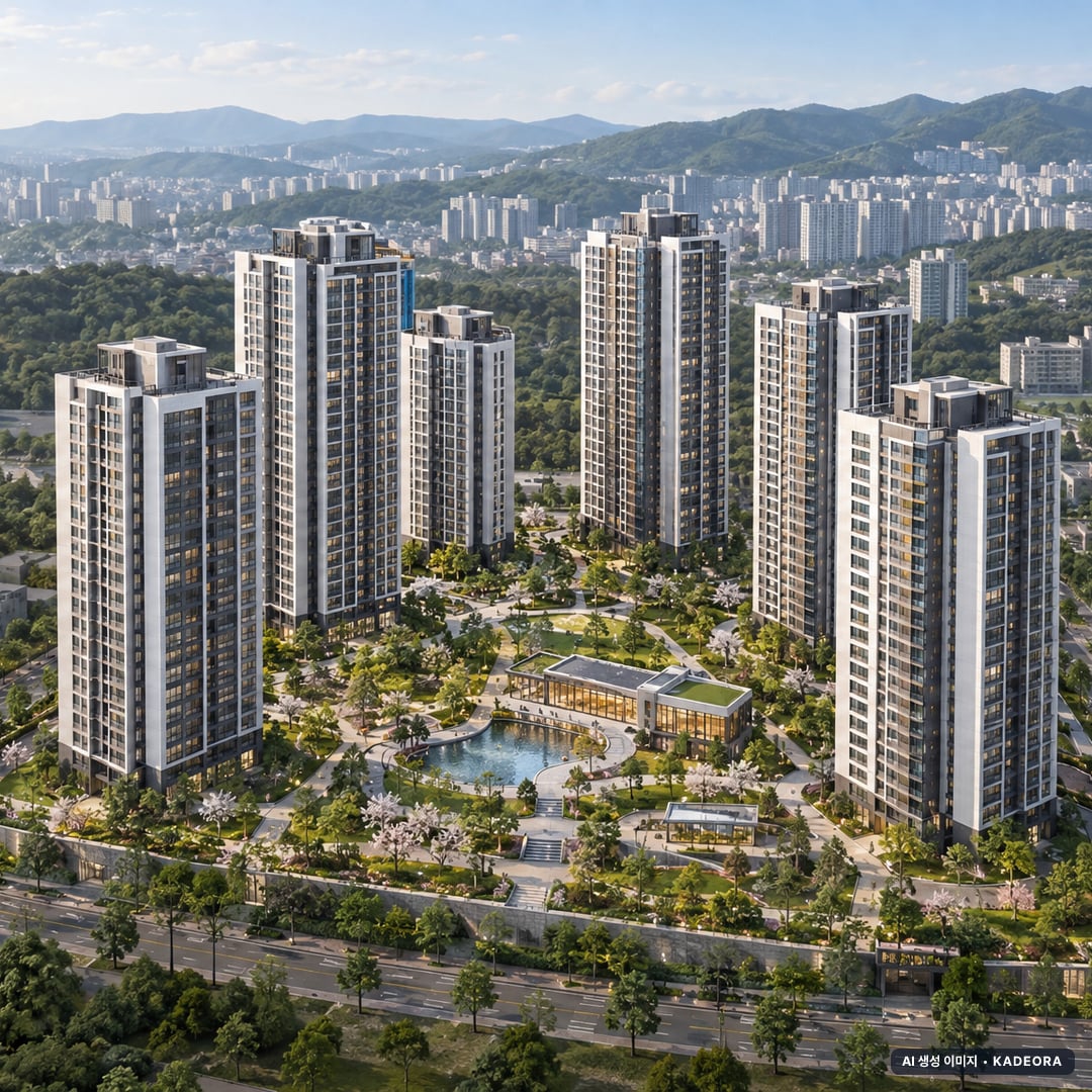 평택 브레인시티 수자인 단지 전경 AI 상상도(주간 항공) — 경기 평택시 착공 842세대